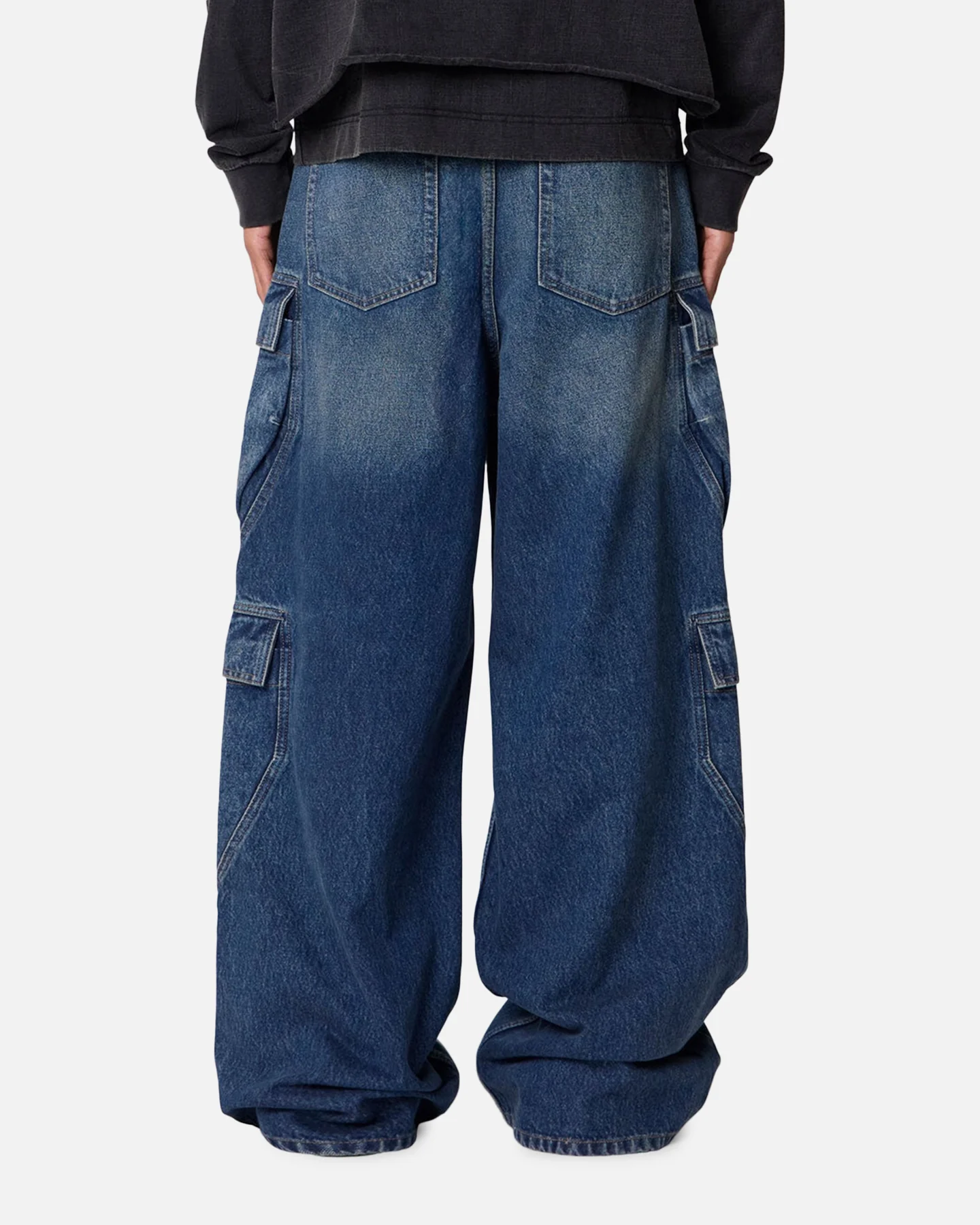 MNML Baggy Cargo Denim Pants Blue - Image 4
