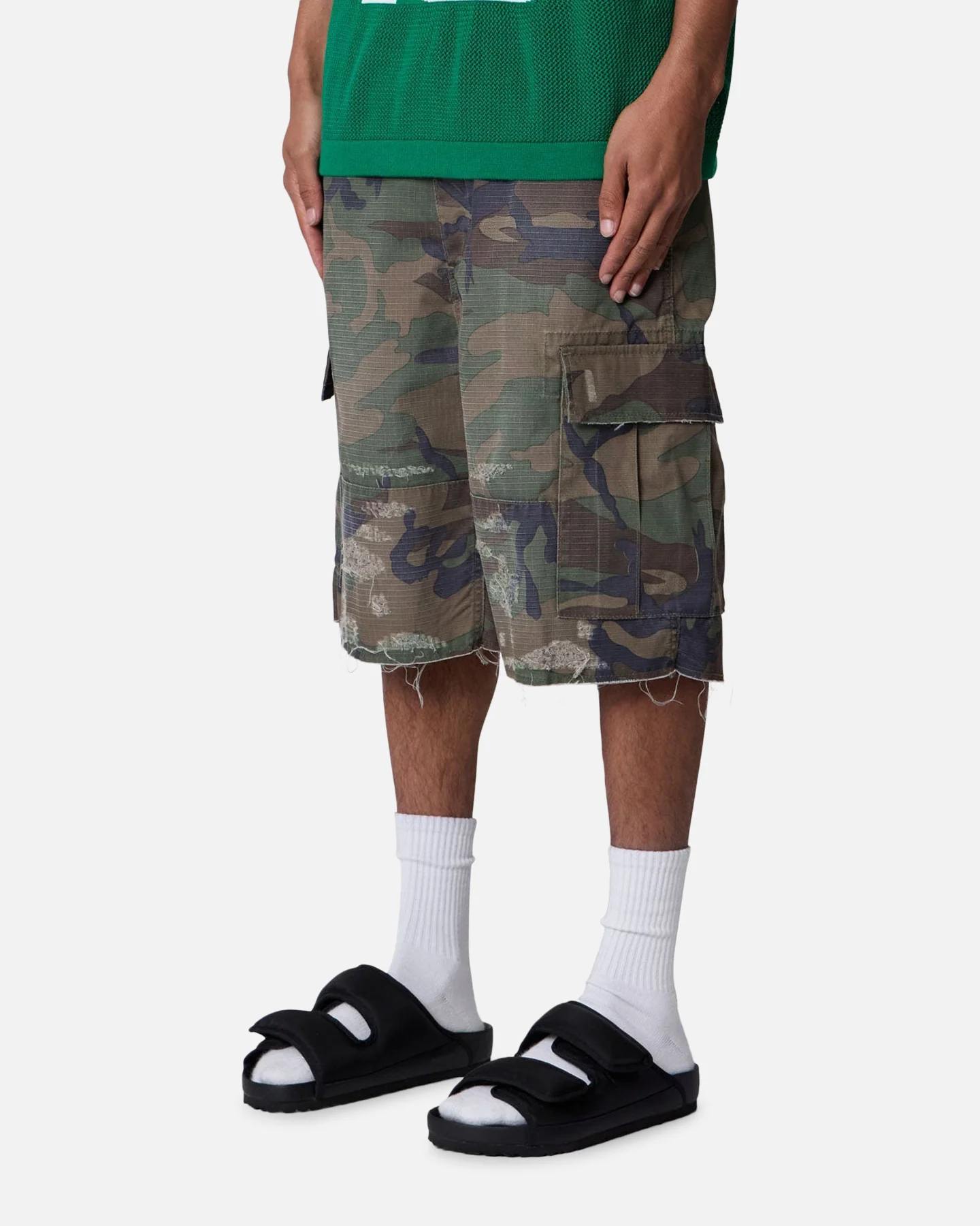 MNML Baggy Distressed Cargo Shorts Camo - Image 2