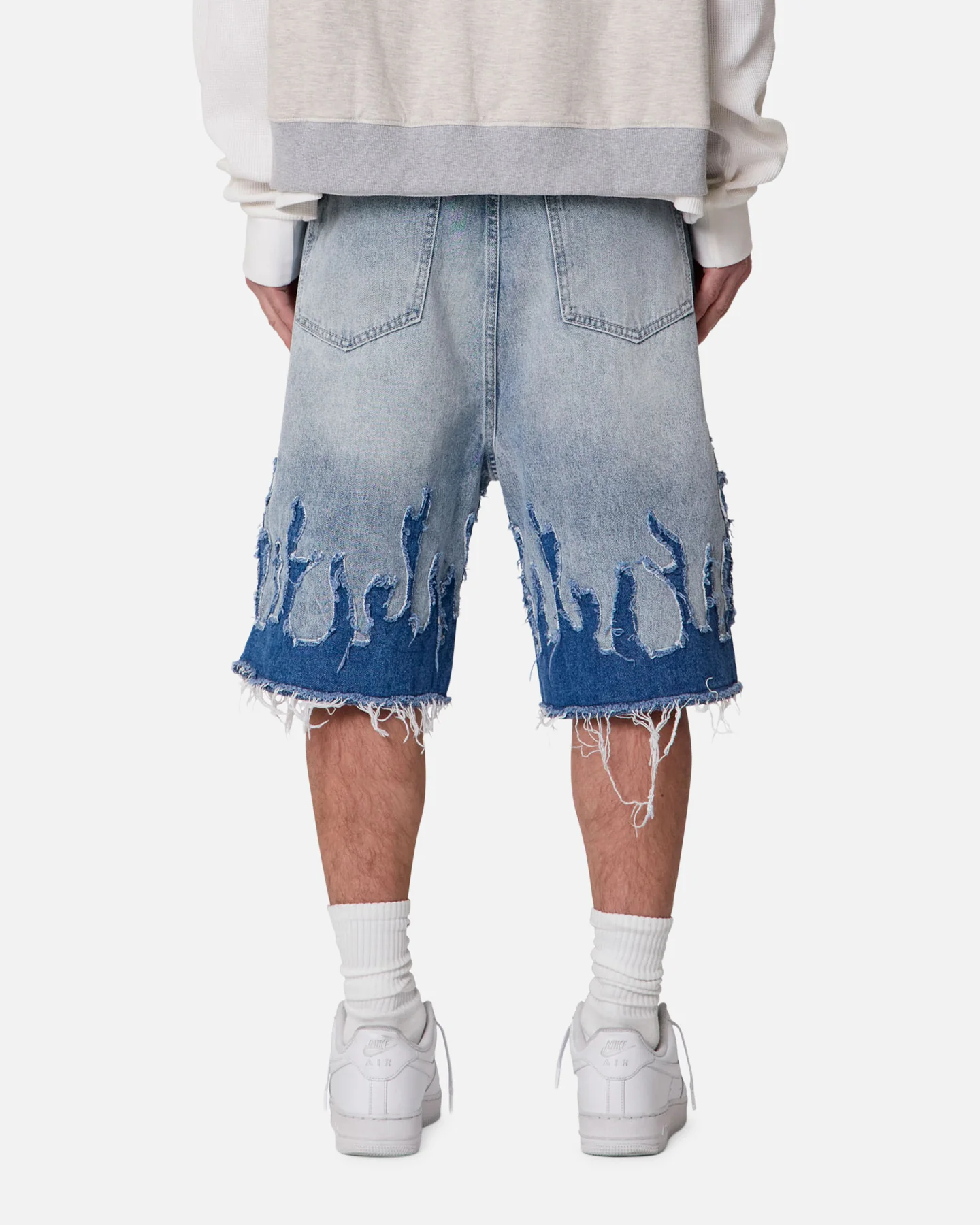 MNML Baggy Flame Denim Shorts Blue - Image 4