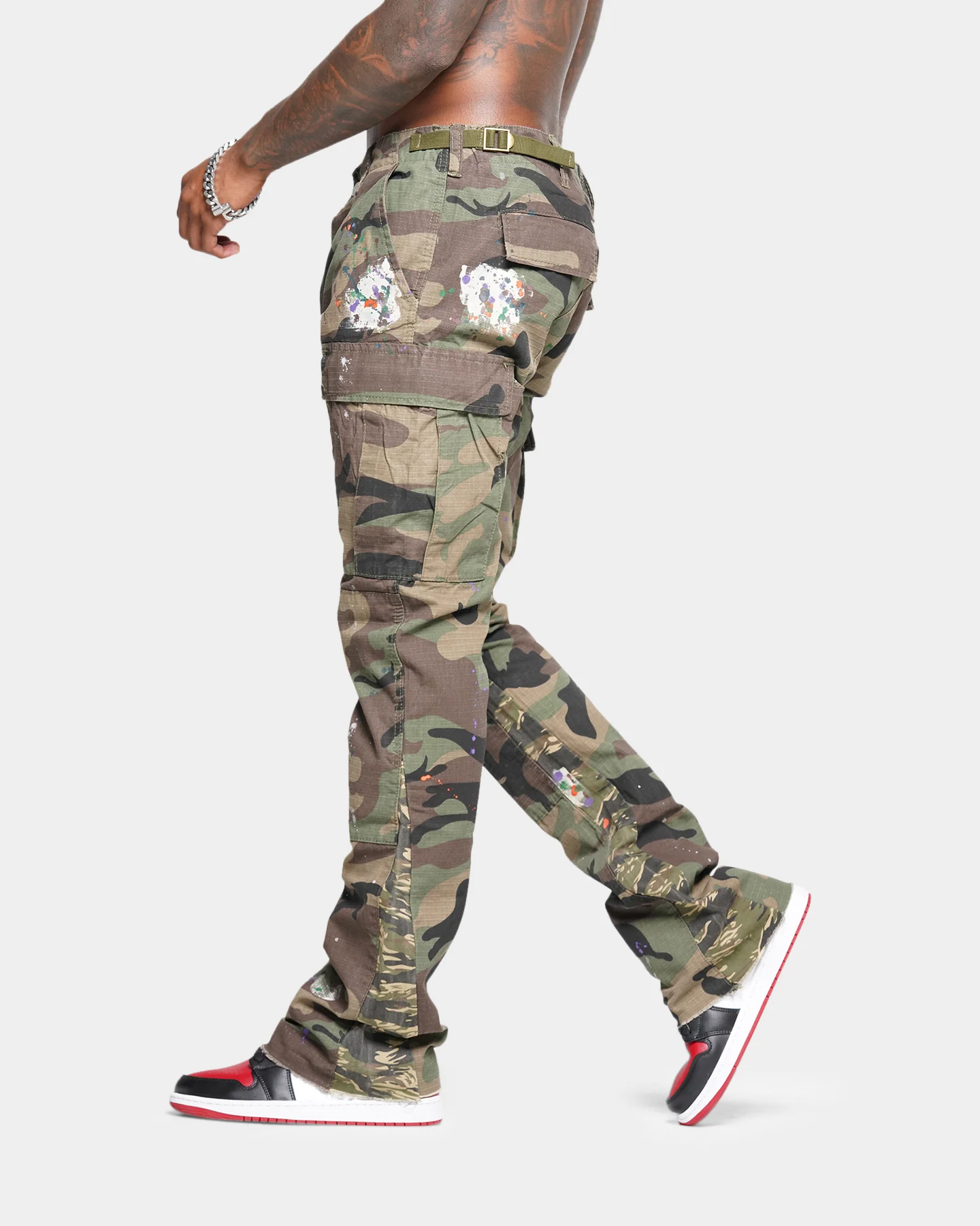 MNML Bootcut Contrast Cargo Pants Camo - Image 6
