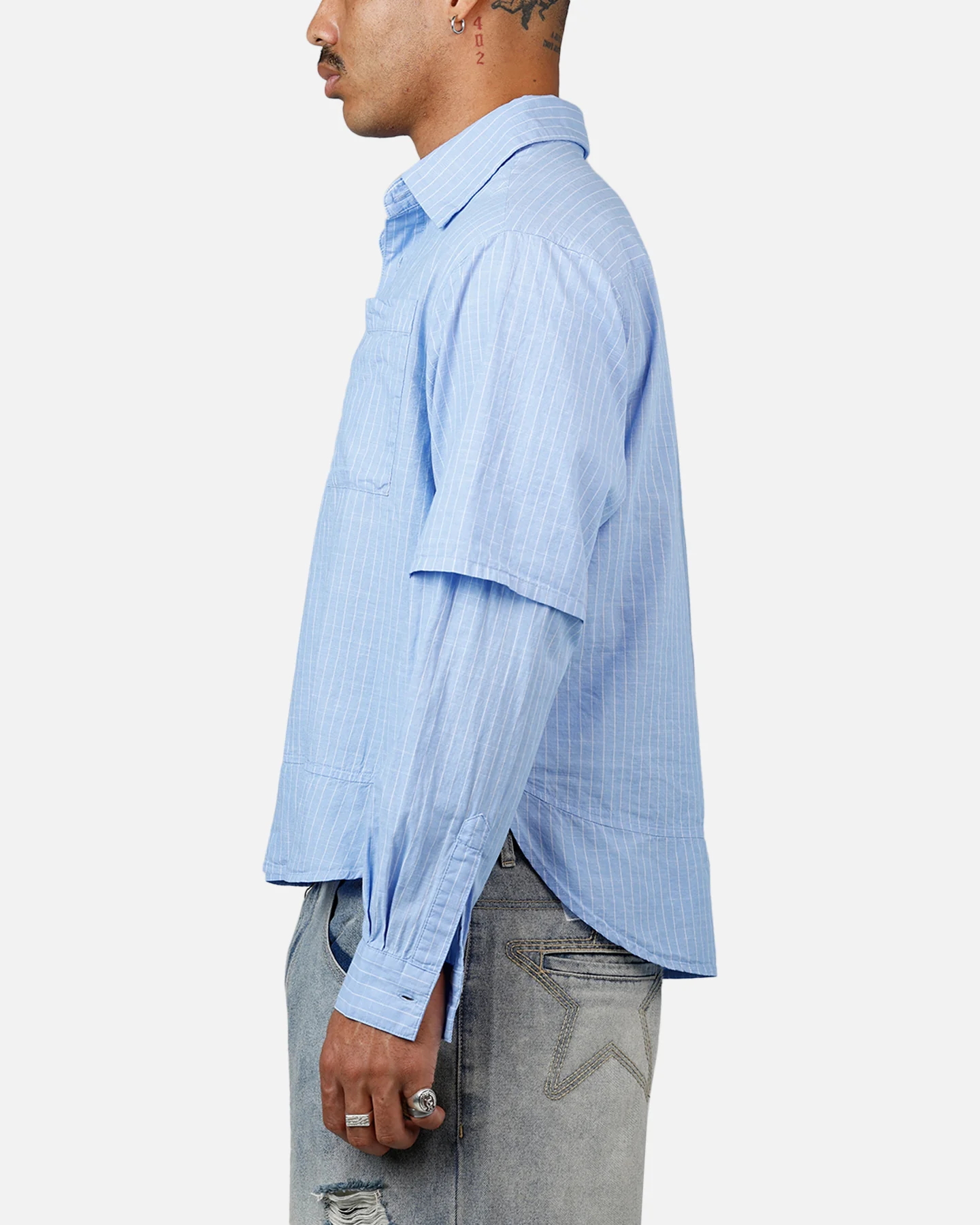 MNML Chambray Double Layer Shirt Blue - Image 5