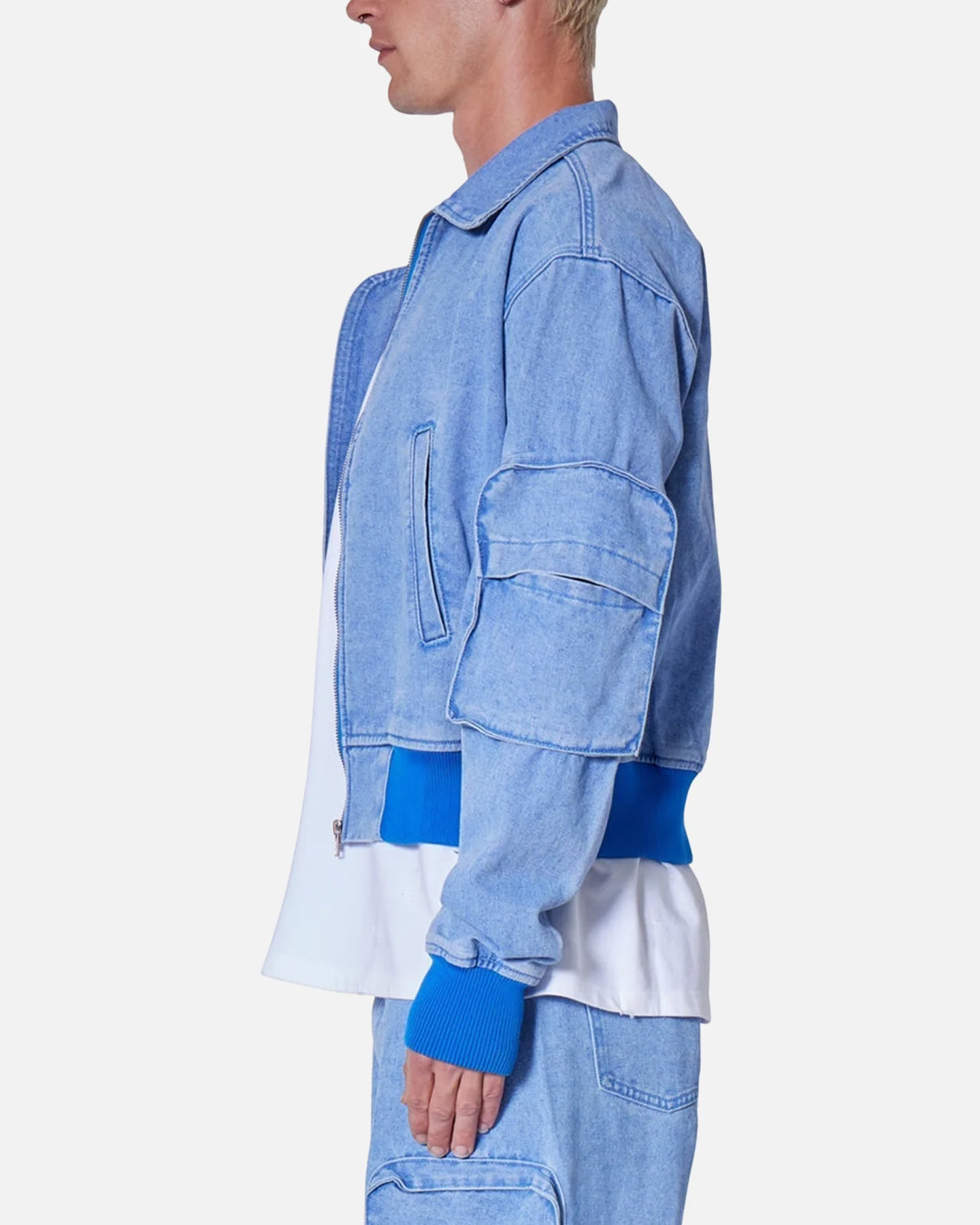 MNML Cropped Denim Jacket Blue - Image 3
