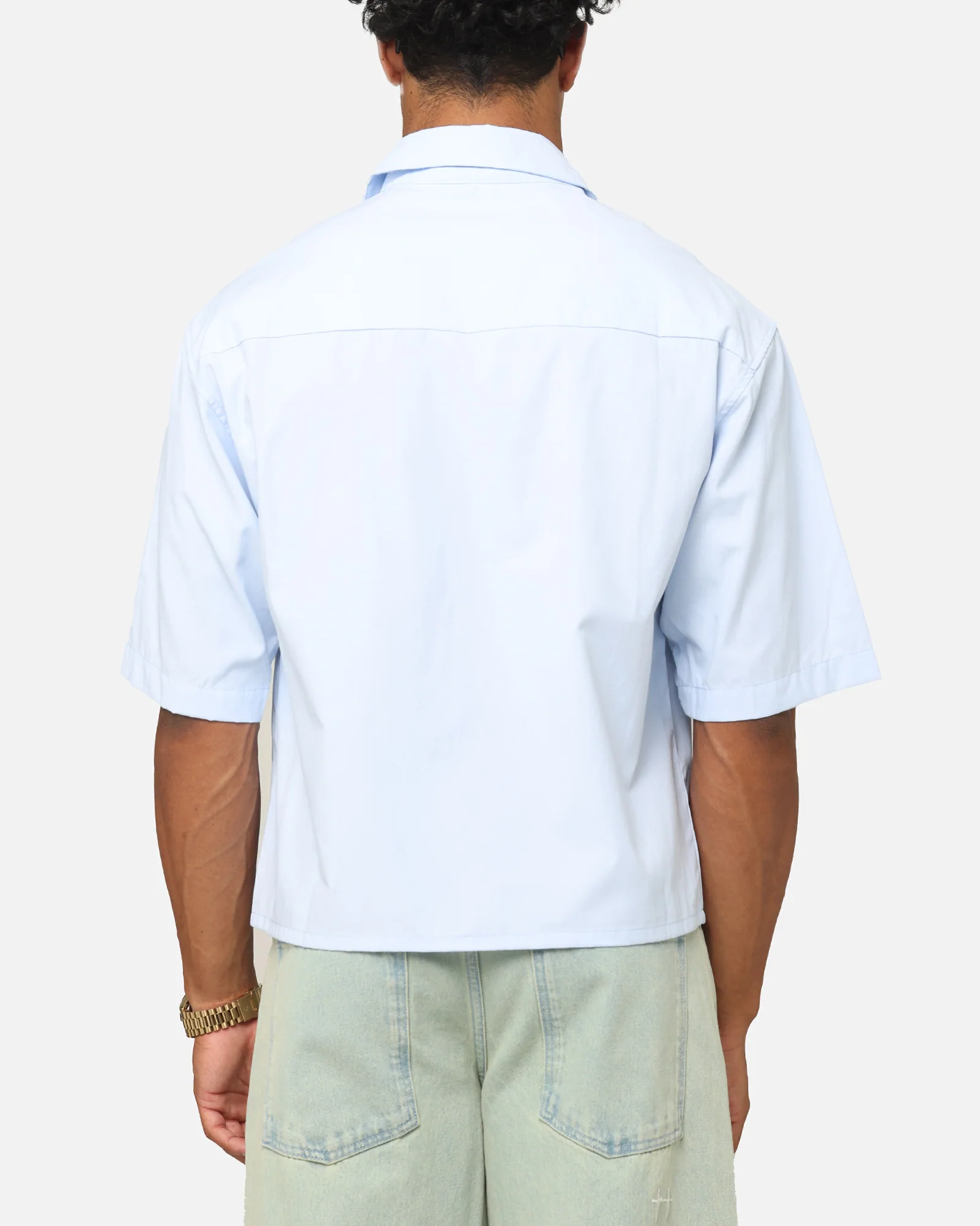MNML Cropped Short Sleeve Shirt Light Blue - Image 3