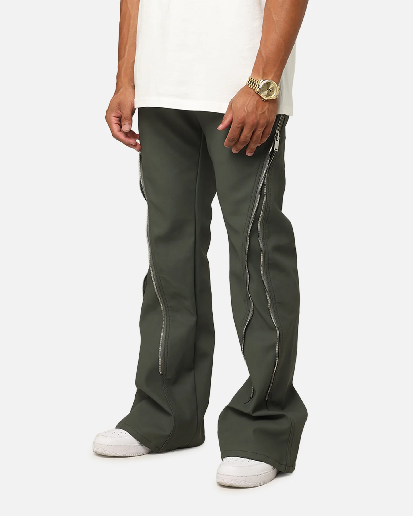 MNML D519 Leather Zipper Flare Pants Charcoal Grey - Image 6