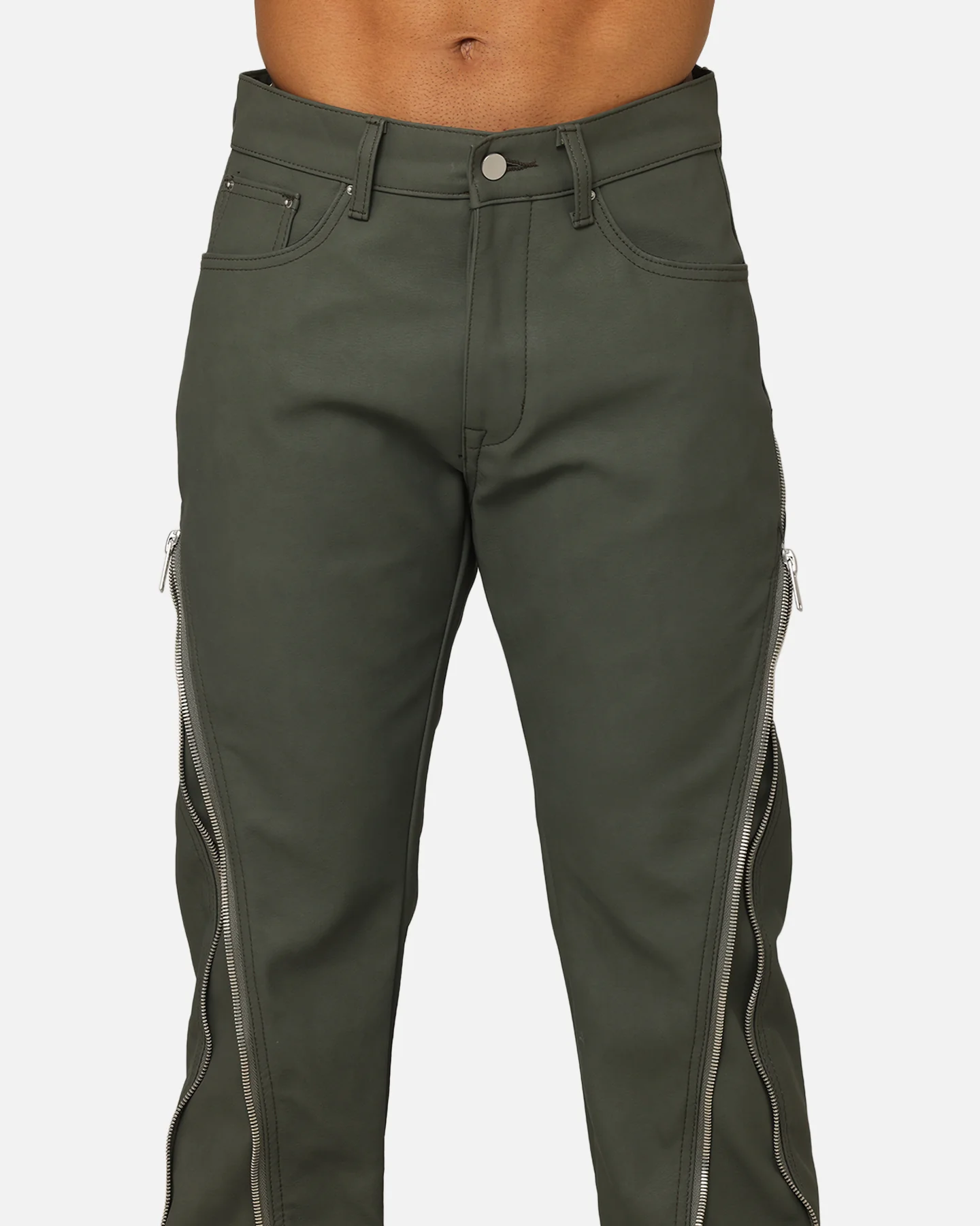MNML D519 Leather Zipper Flare Pants Charcoal Grey - Image 7