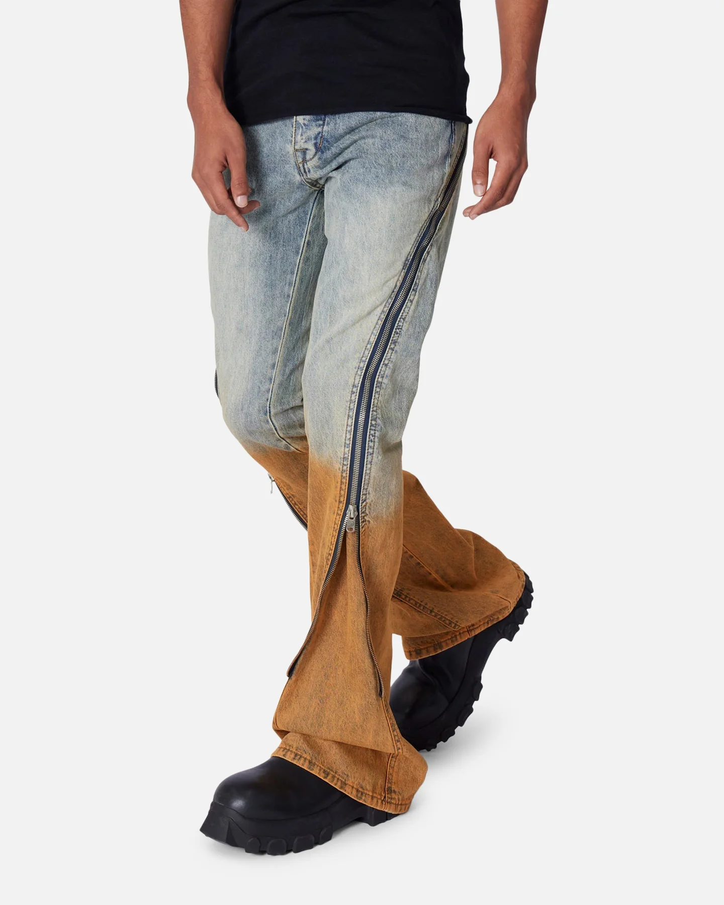 MNML D519 Zipper Flare Denim Jeans Light Blue - Image 5