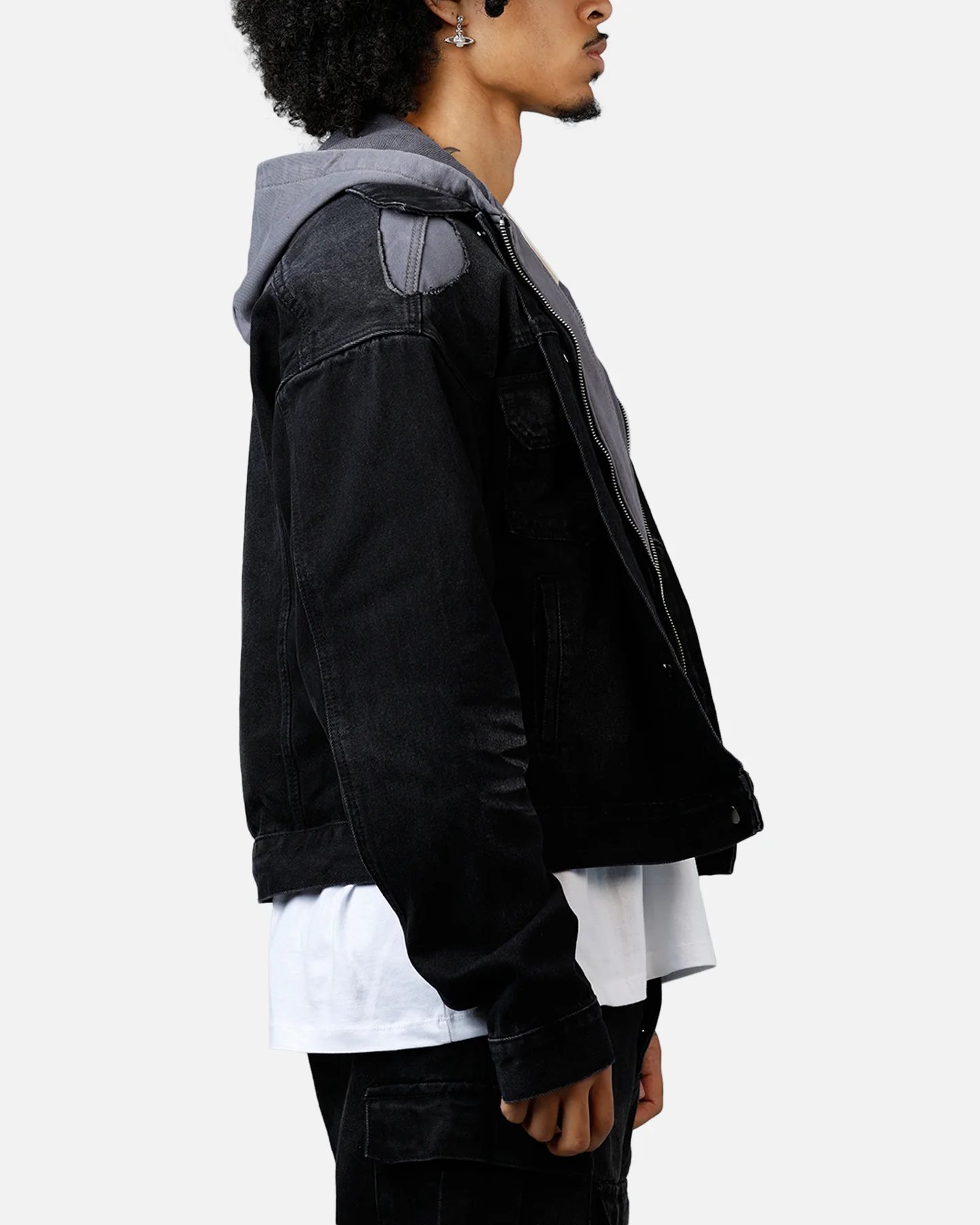 MNML Denim Dissolved Trucker Jacket Black/Grey - Image 4