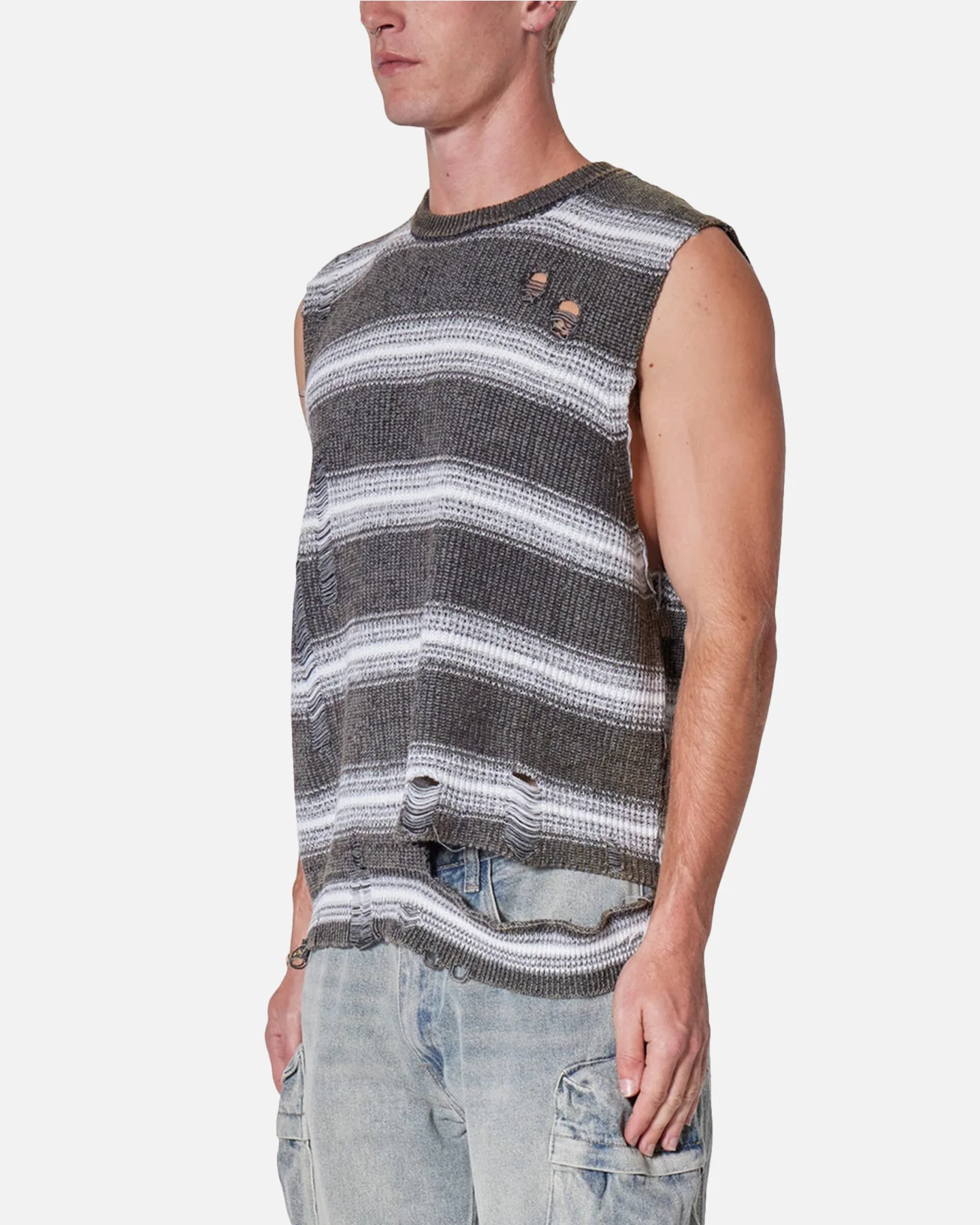 MNML Destroyed Pullover Shirt Black/White - Image 2