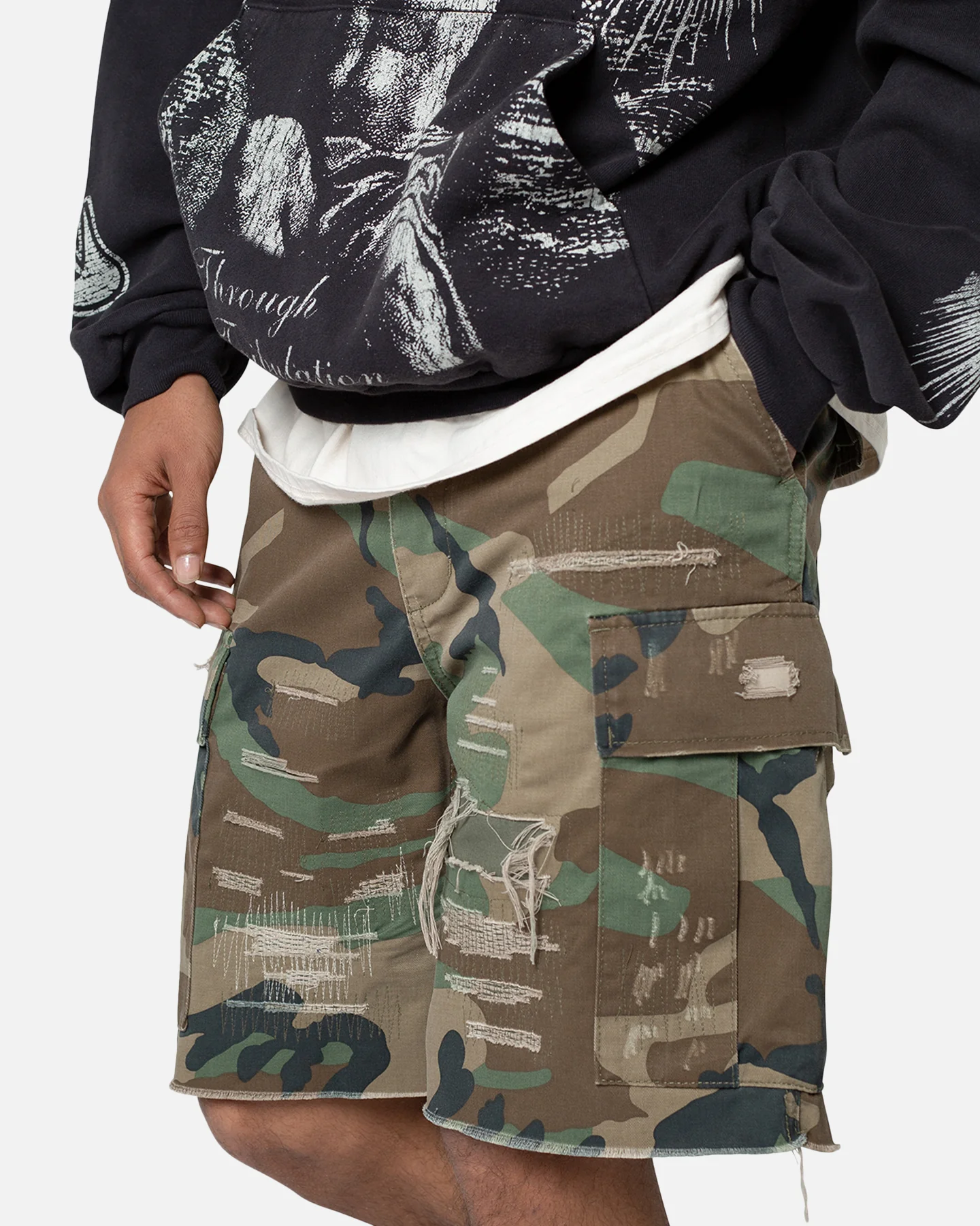 MNML Distressed Cargo Shorts Camo - Image 5