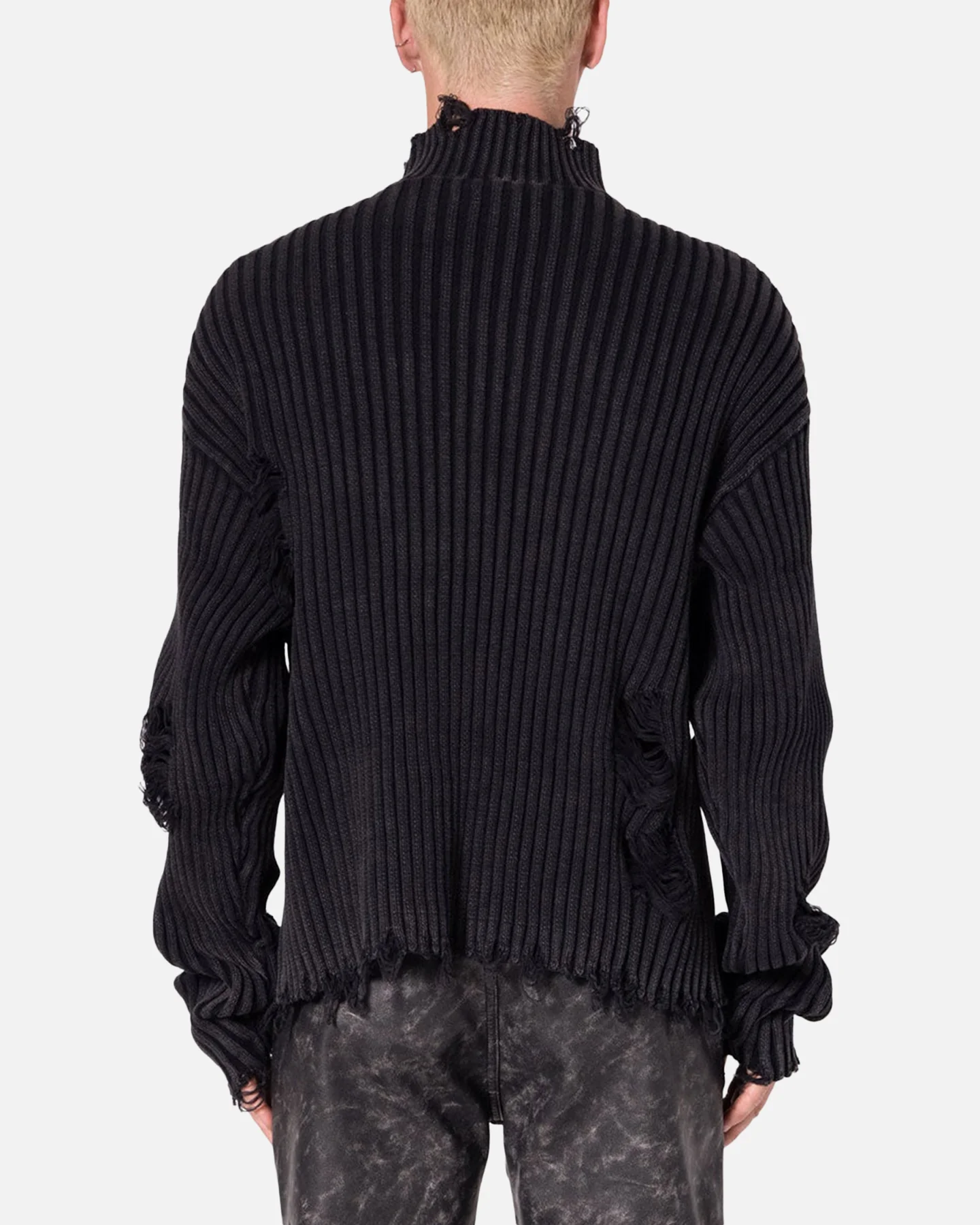 MNML Distressed Crop Knit Sweater Black - Image 4