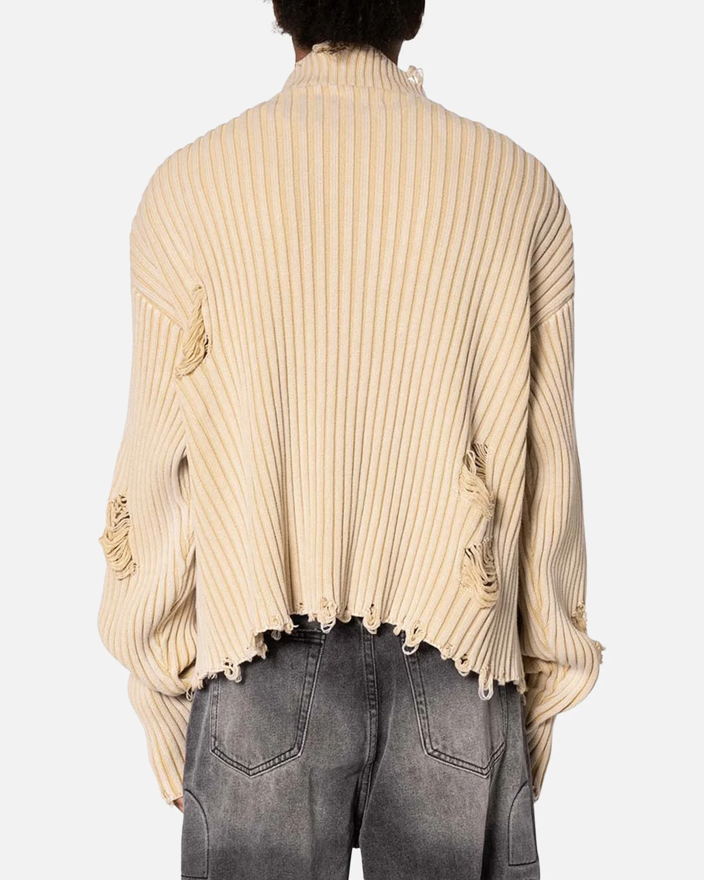 MNML Distressed Crop Knit Sweater Khaki - Image 4