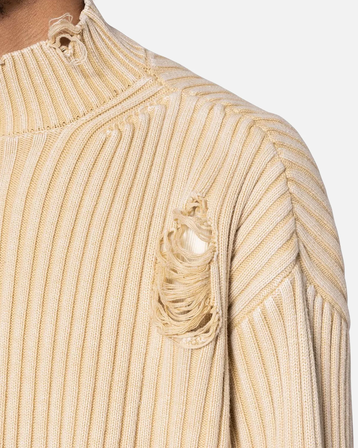MNML Distressed Crop Knit Sweater Khaki - Image 6