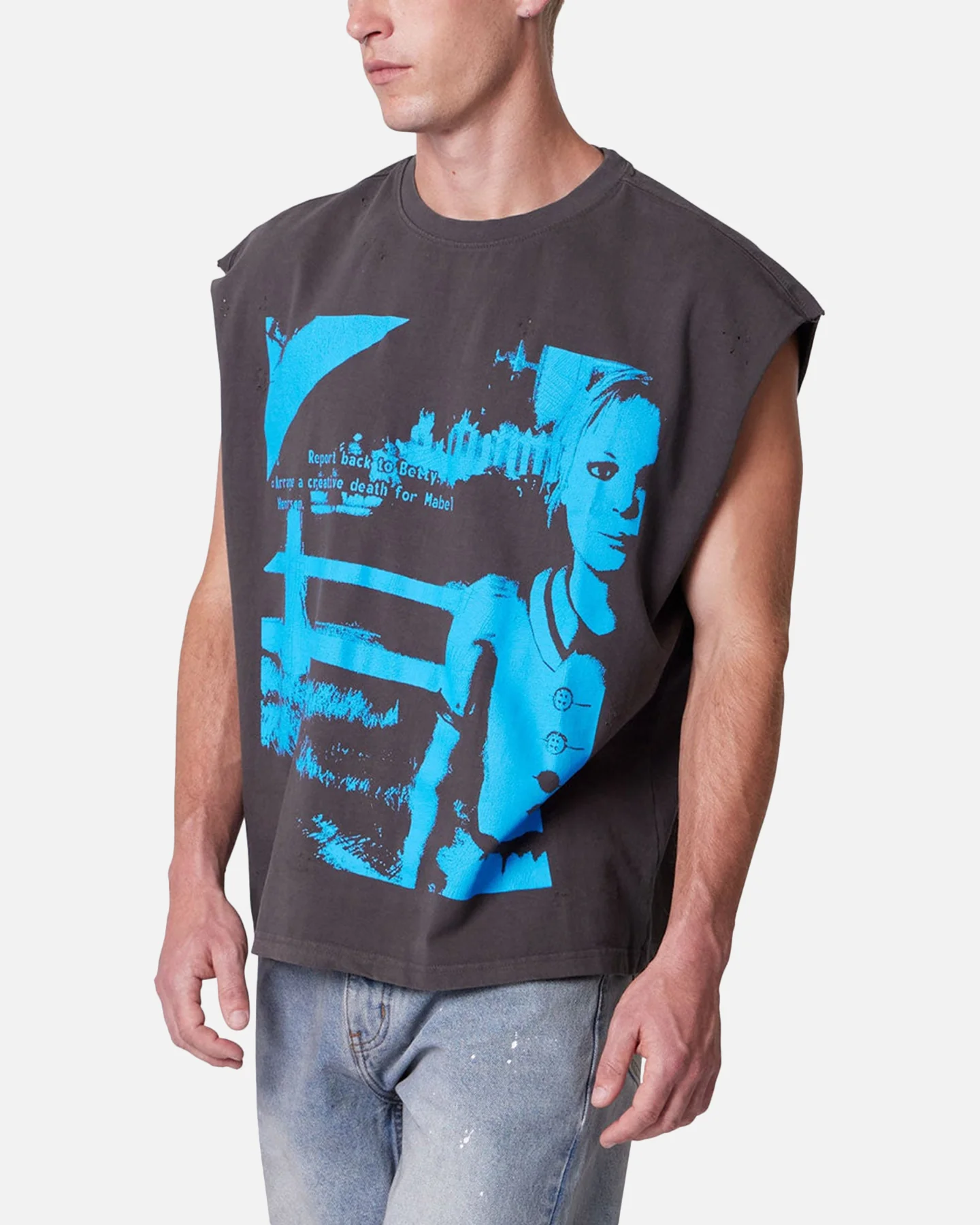 MNML Distressed Sleeveless Tank Washed Black - Image 2