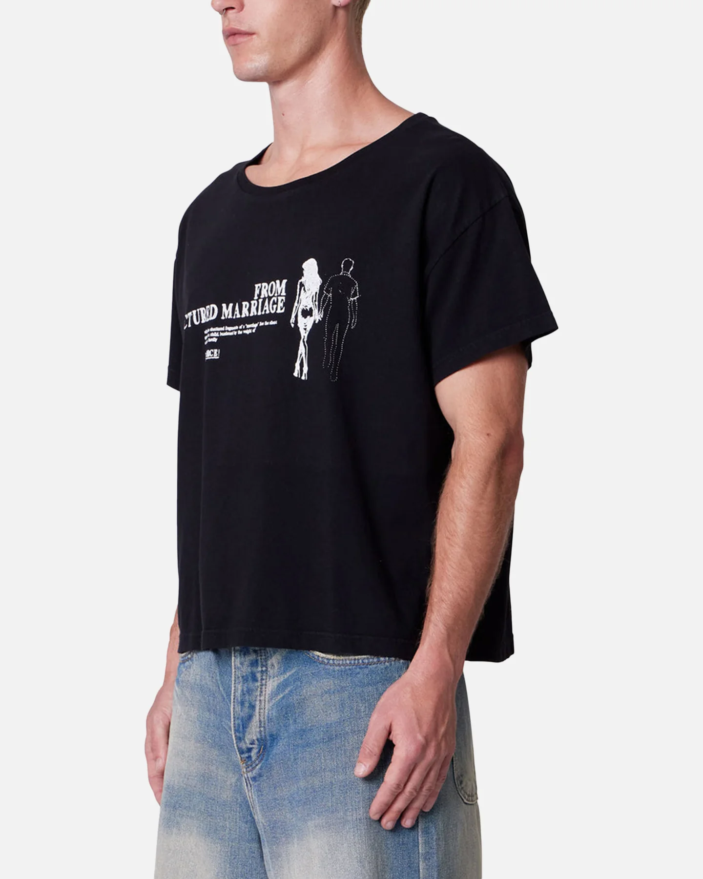 MNML Distressed Wide Neck T-Shirt Washed Black - Image 2