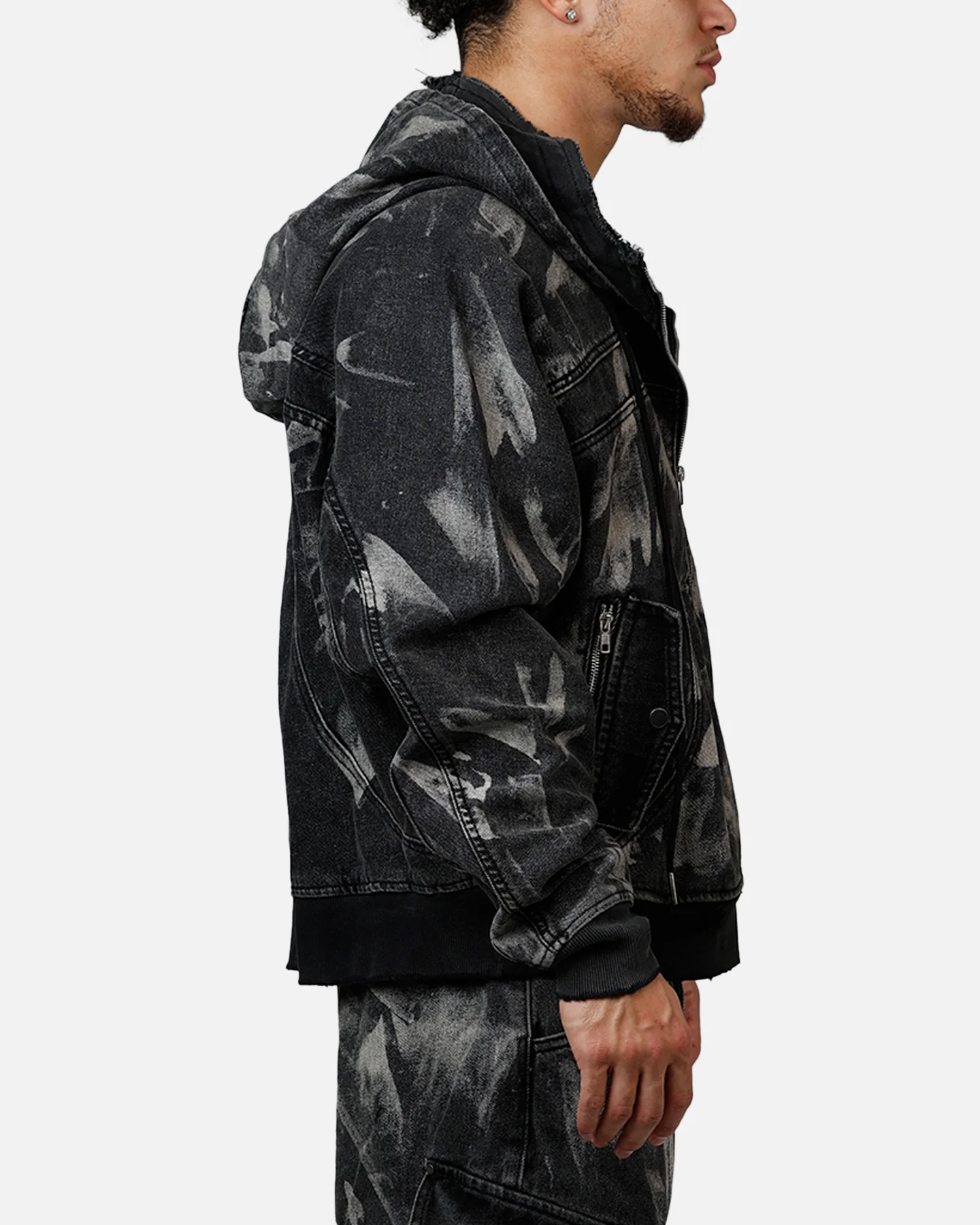 MNML Double Denim Hood Bomb Jacket Black - Image 4