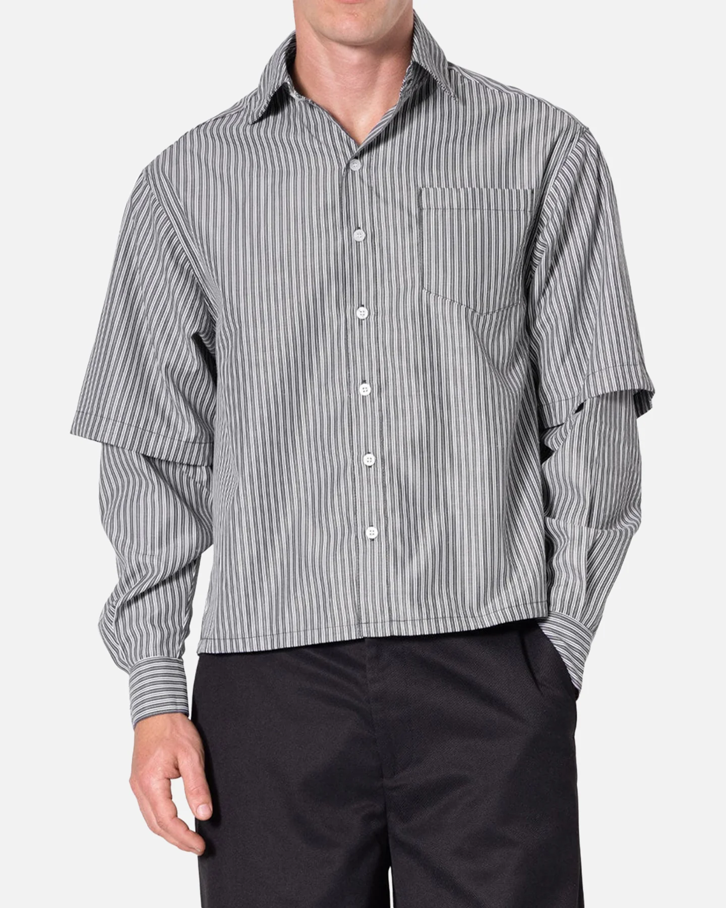 MNML Double Layer Pinstripe Shirt Black - Image 5
