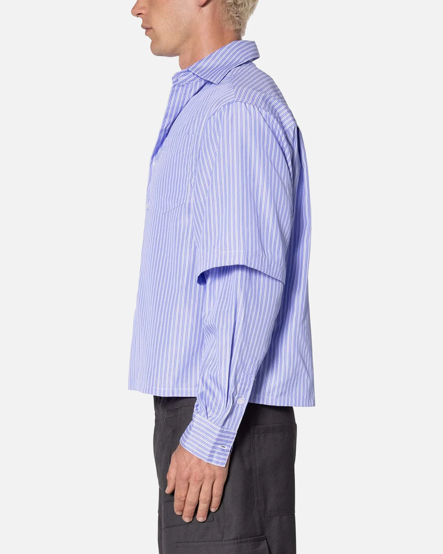 MNML Double Layer Pinstripe Shirt Blue - Image 3