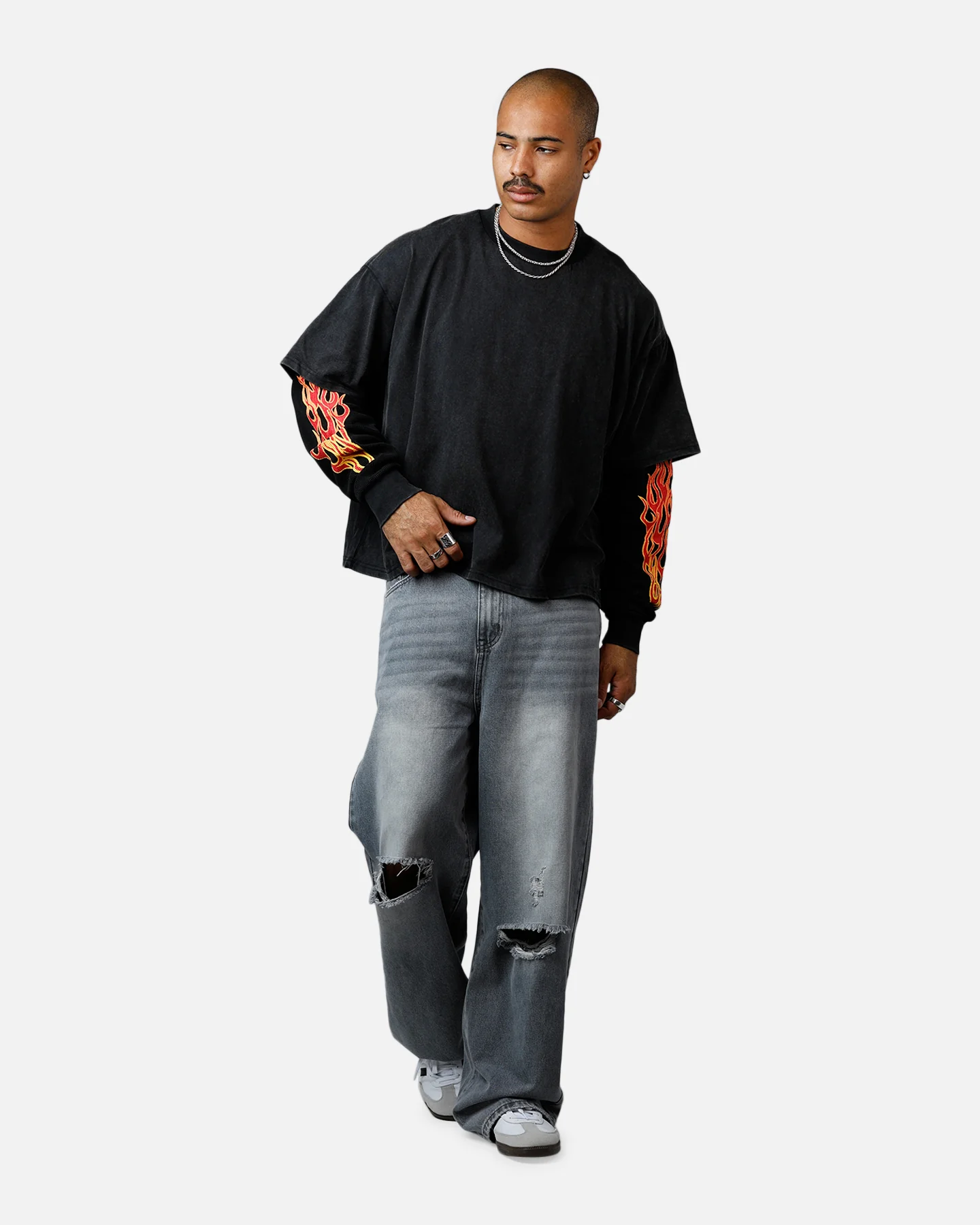 MNML Double Layer Thermal Long Sleeve T-Shirt Washed Black - Image 3