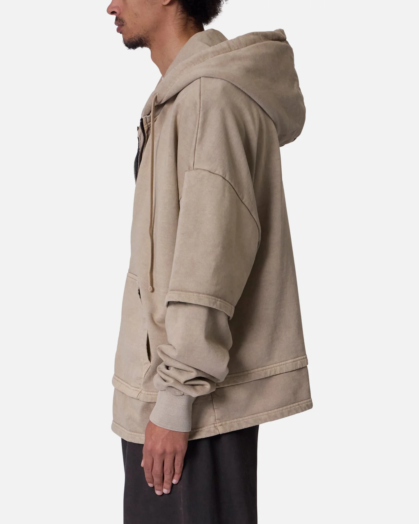 MNML Double Layer Zipper Sweater Washed Earth - Image 4