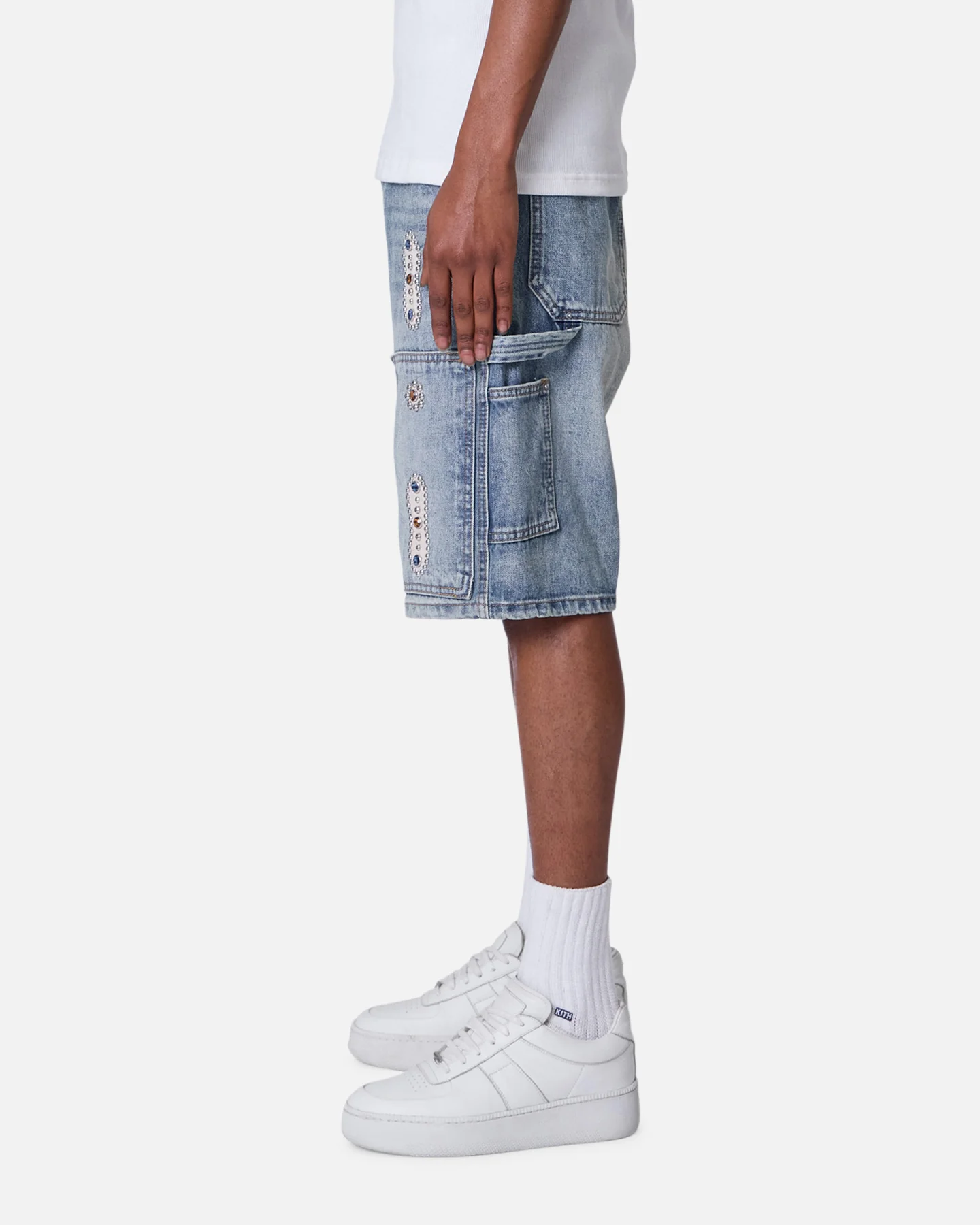 MNML Double Western Jewel Denim Shorts Blue - Image 3