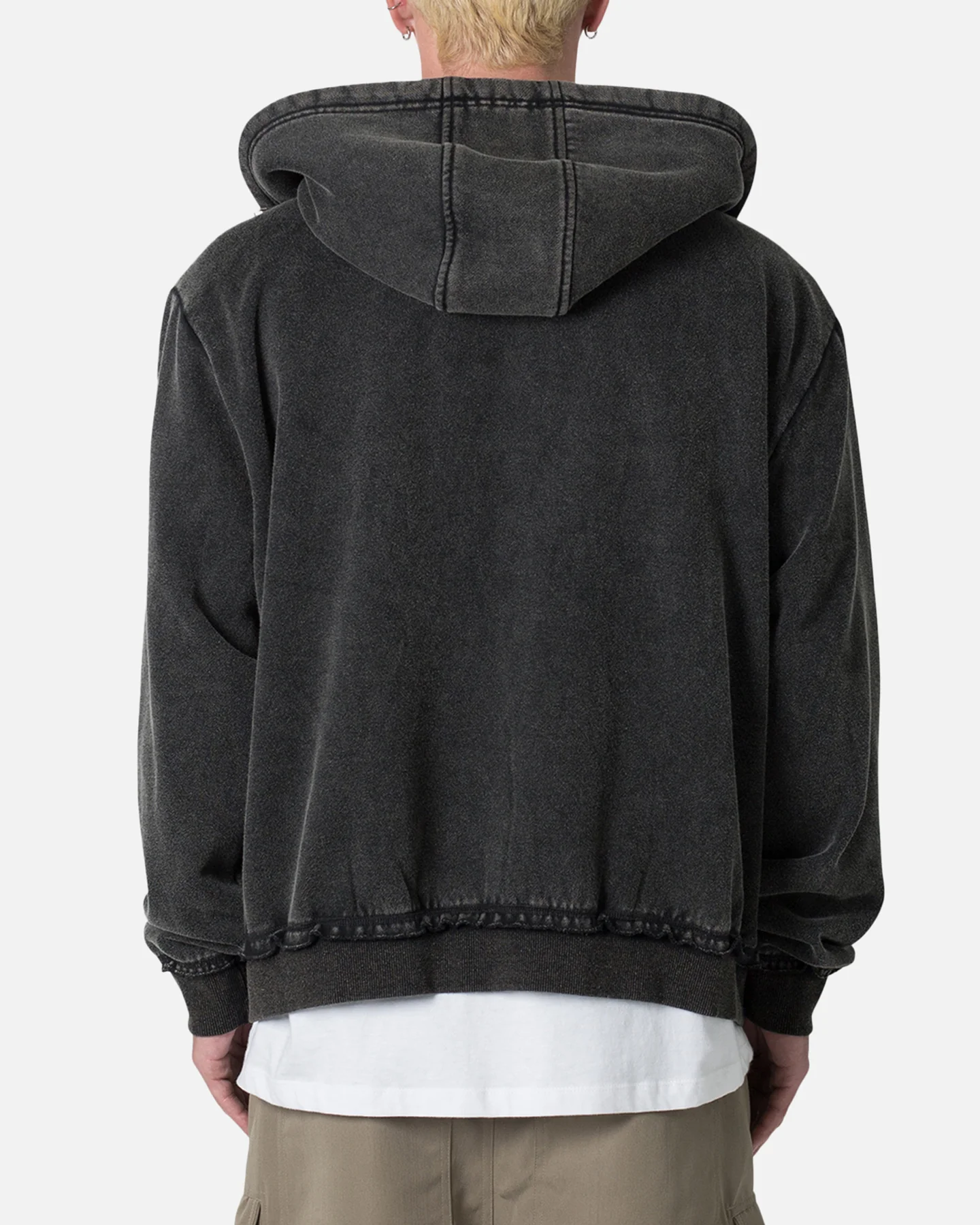MNML Dual Zipper Hoodie Washed Black - Image 4