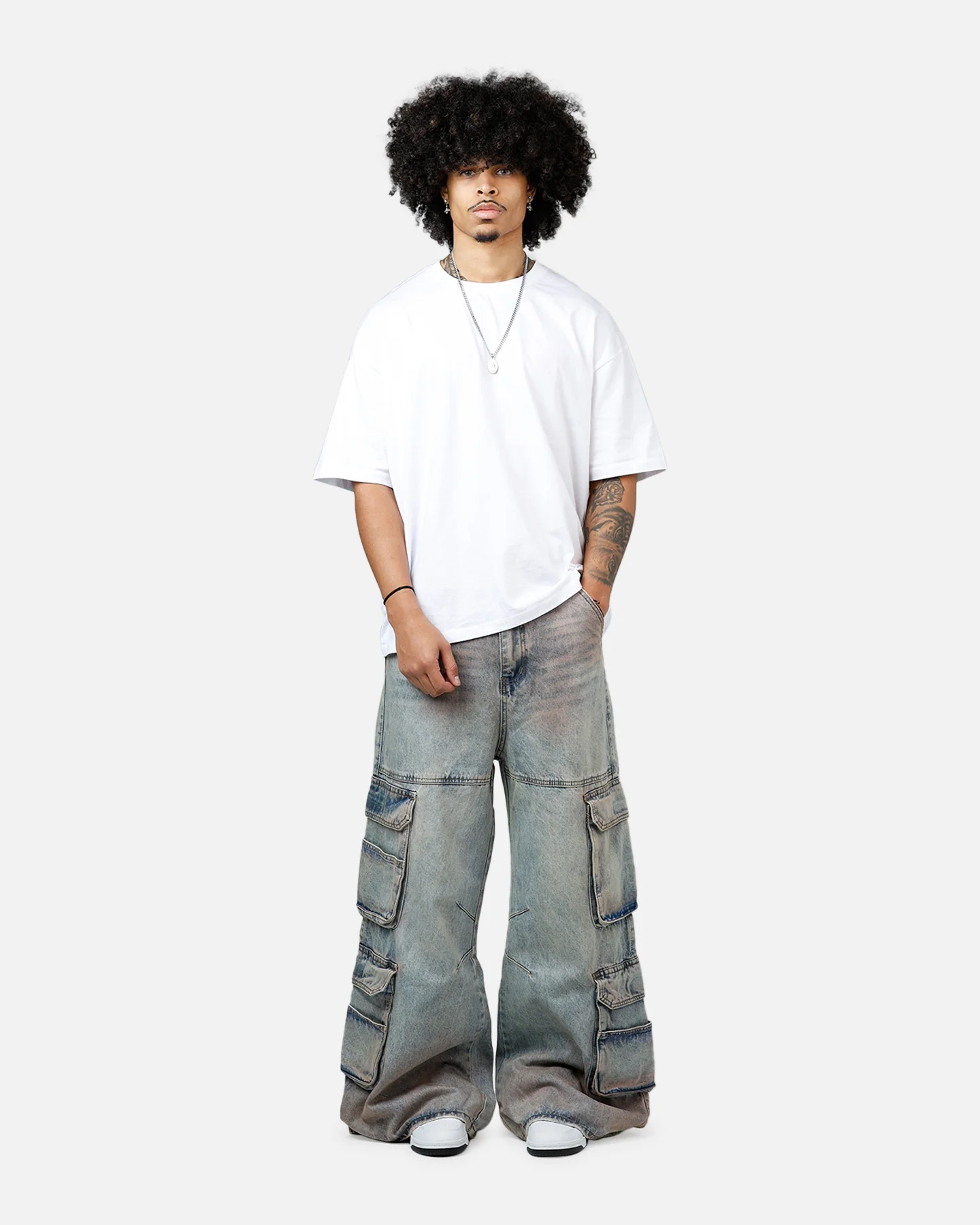MNML Dune Double Cargo Denim Pants Blue/Red - Image 2