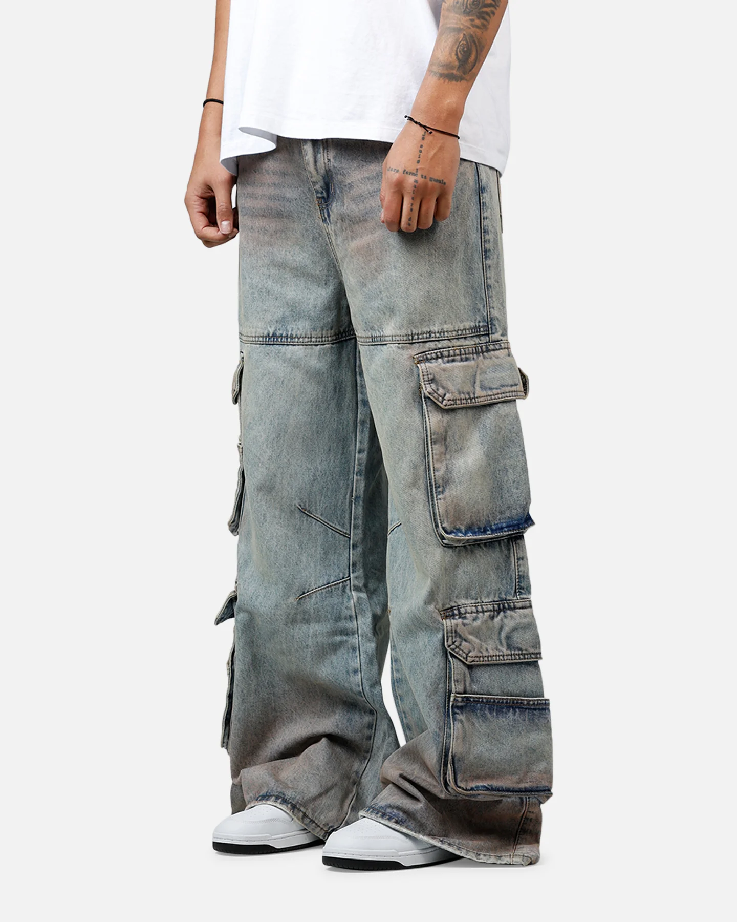 MNML Dune Double Cargo Denim Pants Blue/Red - Image 4