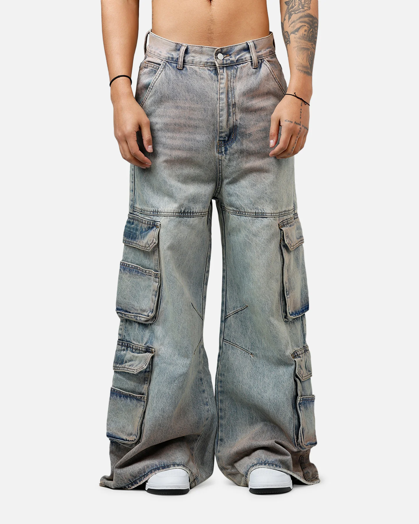 MNML Dune Double Cargo Denim Pants Blue/Red - Image 6