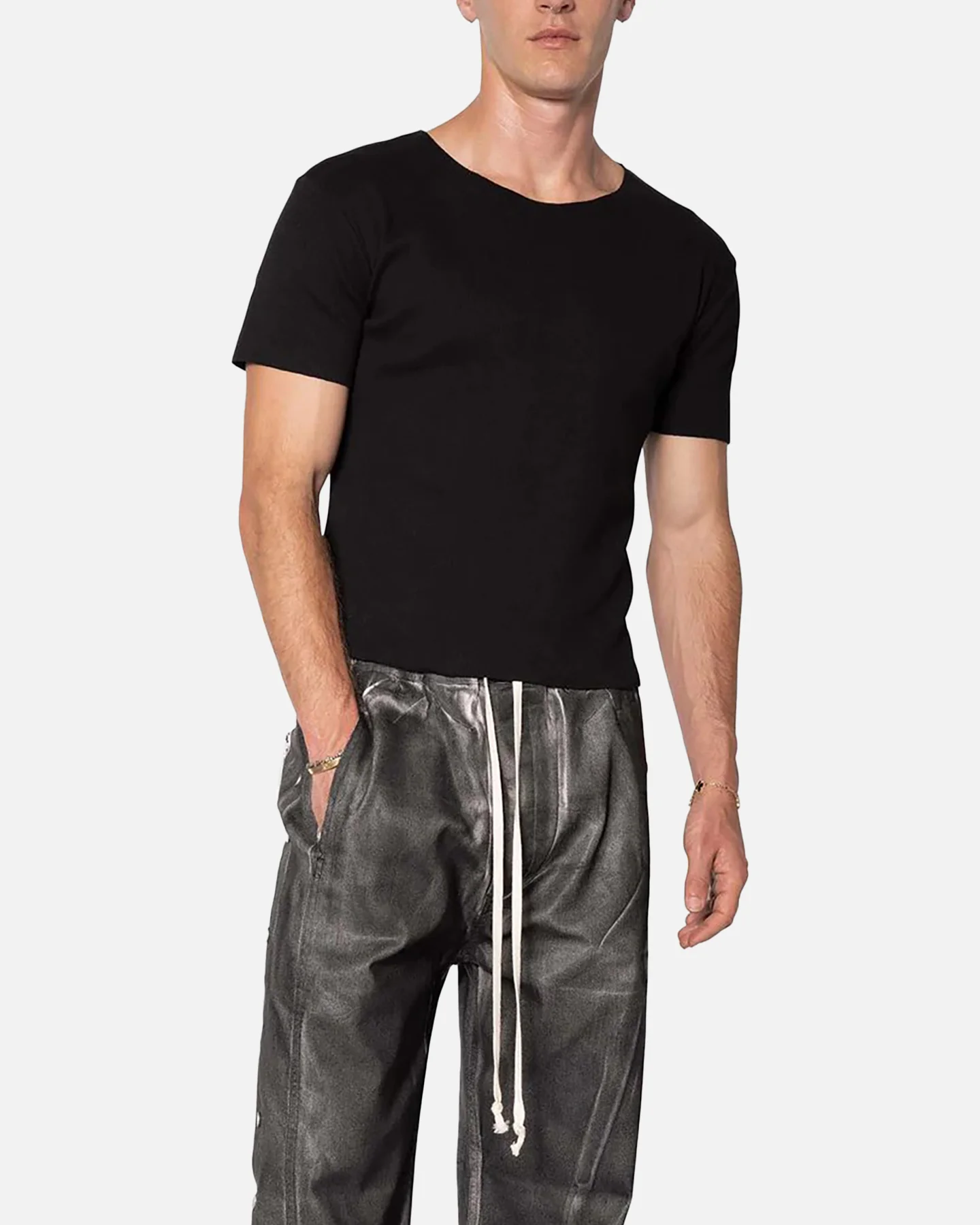 MNML Fitted Ribbed T-Shirt Black - Image 5