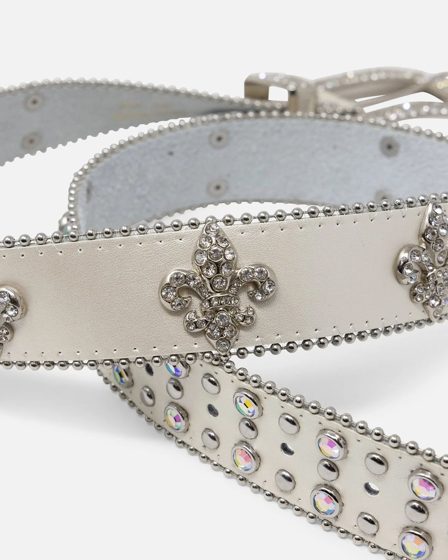 MNML Fleur Studded Rhinestone Belt Off White - Image 3