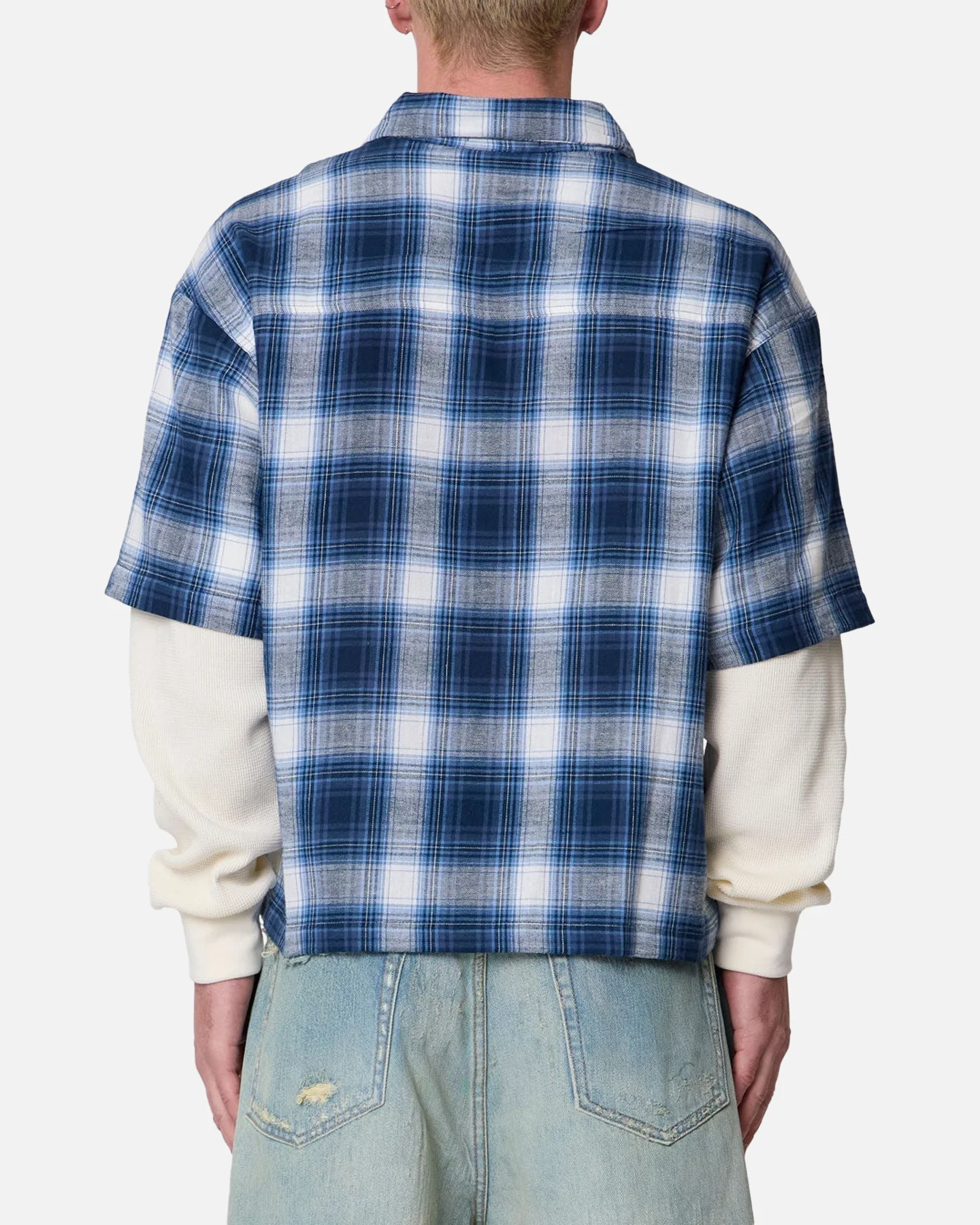 MNML Layered Thermal Button Up Long Sleeve Shirt Blue - Image 2