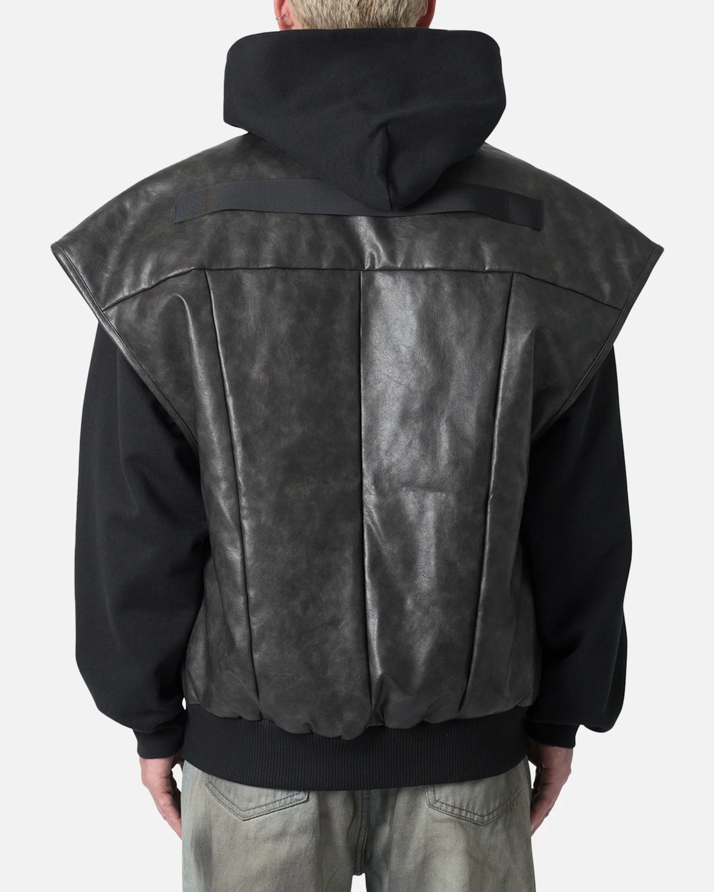 MNML Leather Bomber Vest Black - Image 4