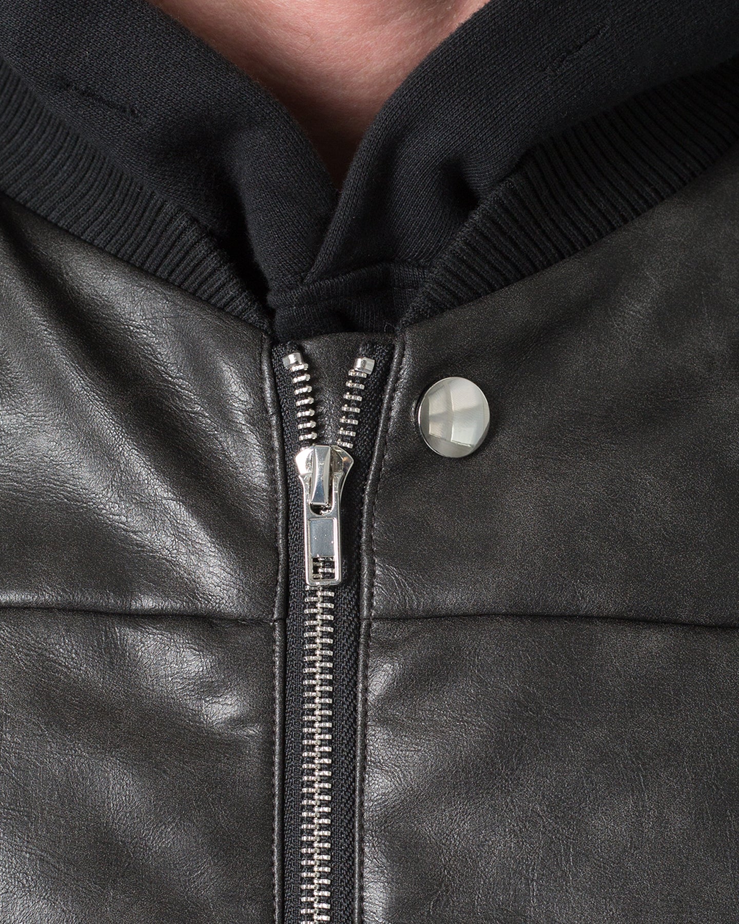 MNML Leather Bomber Vest Black - Image 5