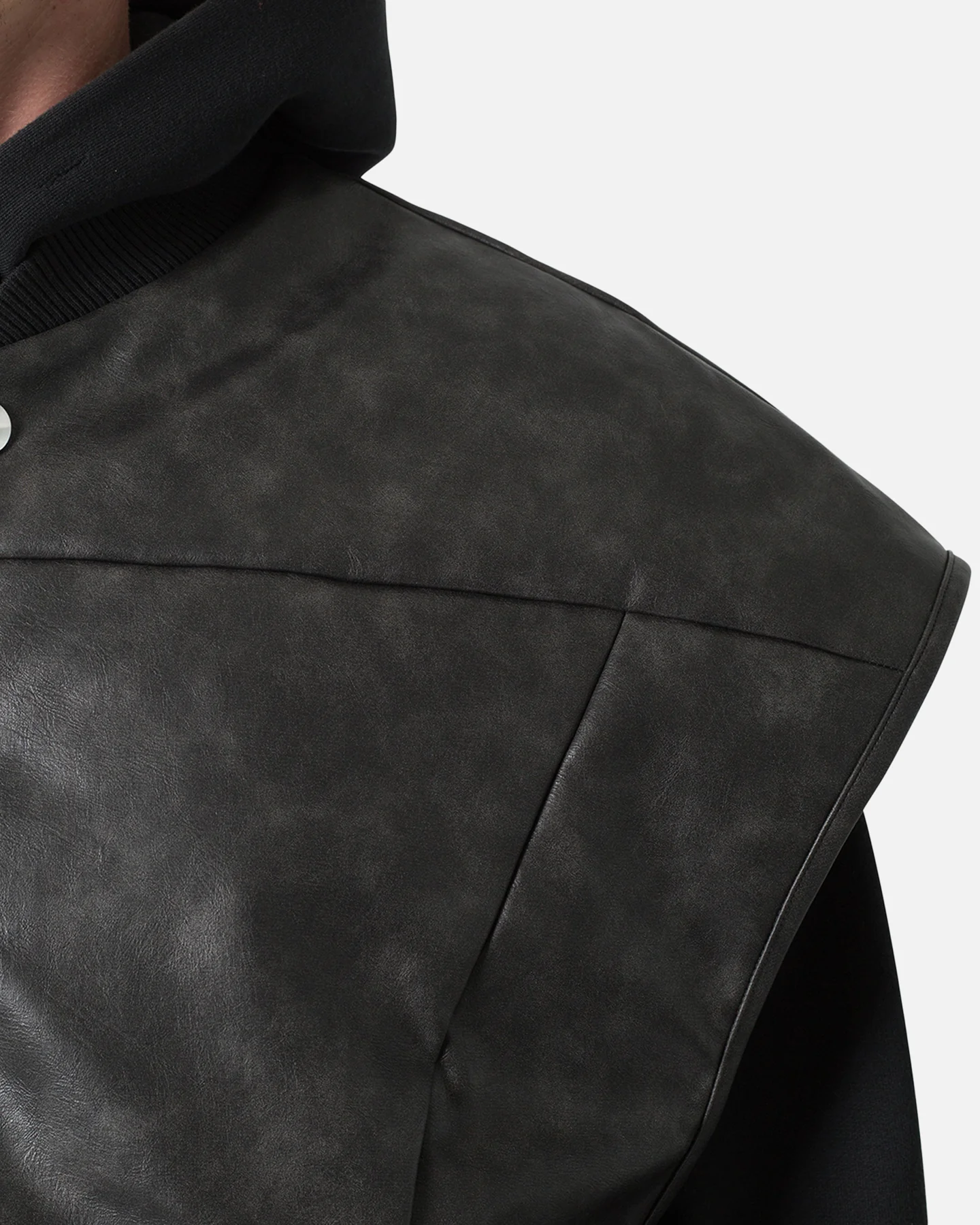 MNML Leather Bomber Vest Black - Image 6