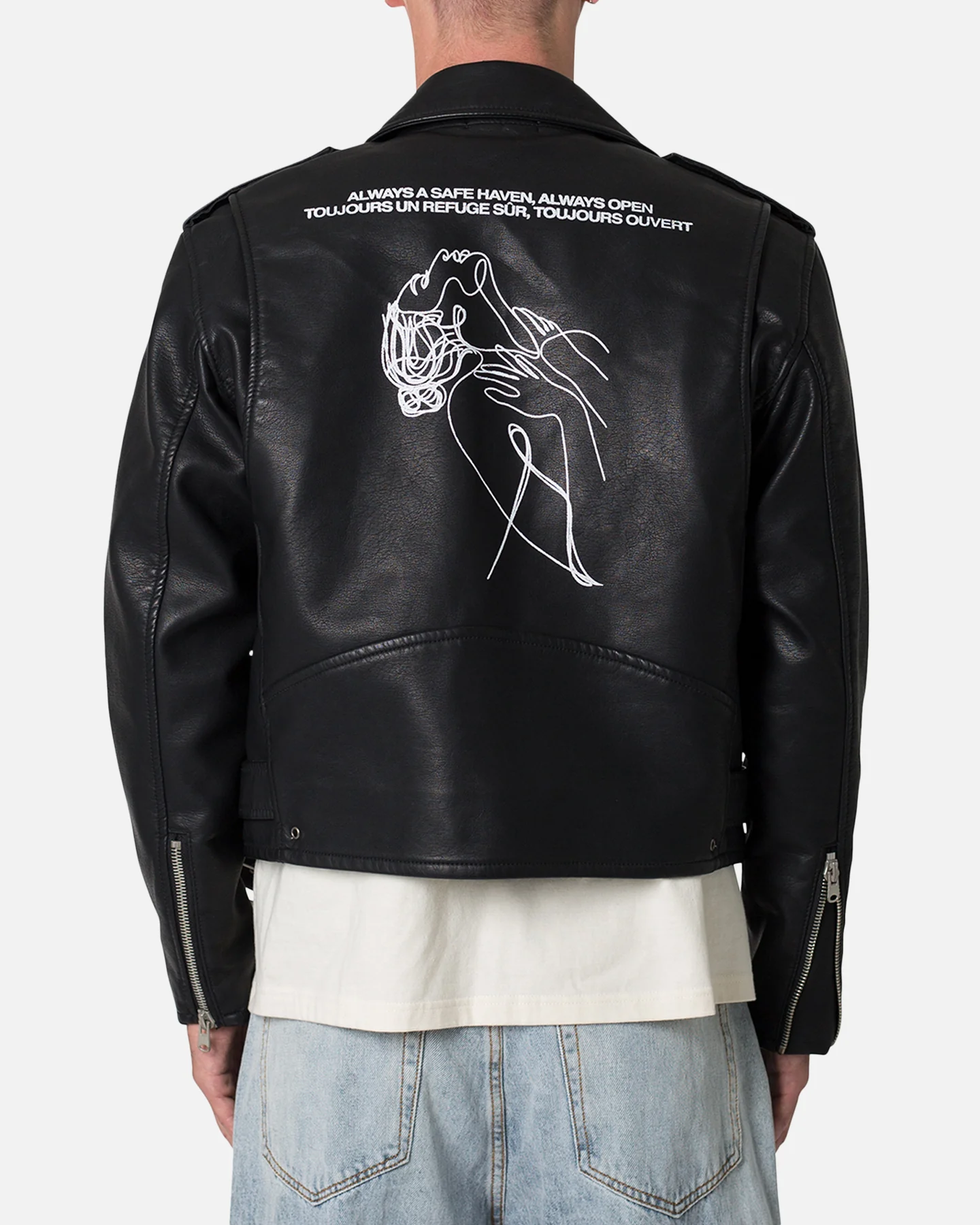 MNML Leather Moto Jacket Black - Image 4