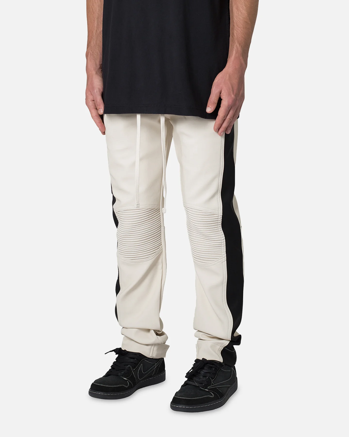 MNML Leather Moto Pants White/Black - Image 2