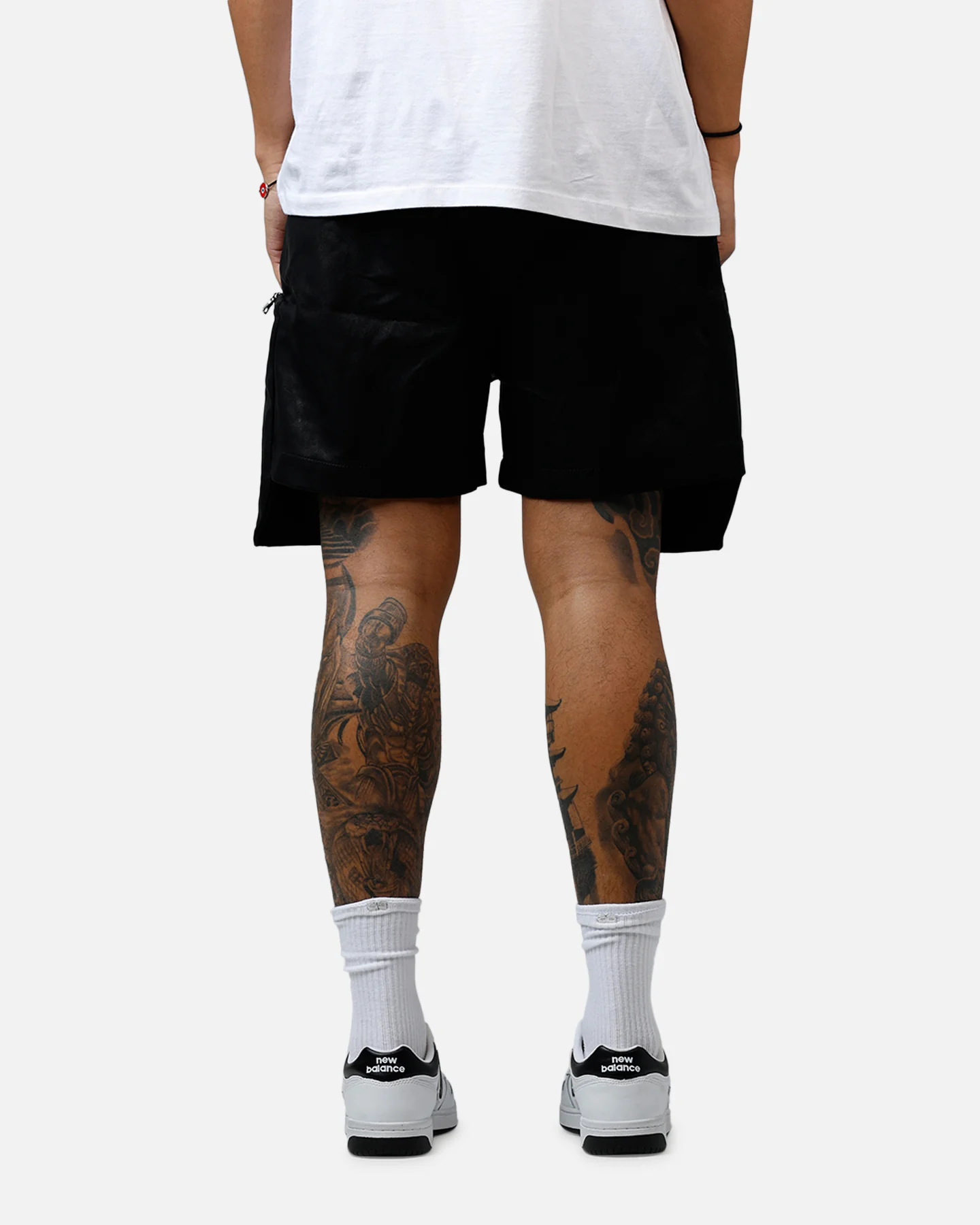 MNML Leather Pocket Geo Shorts Black - Image 5