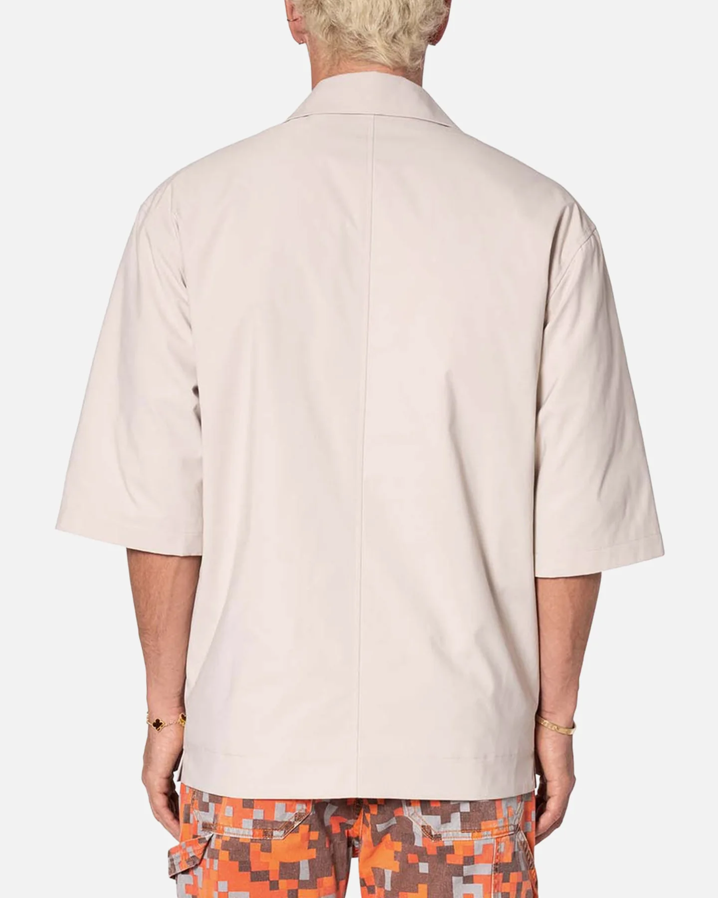 MNML Lined Woven Nylon Button Up Shirt Stone - Image 4