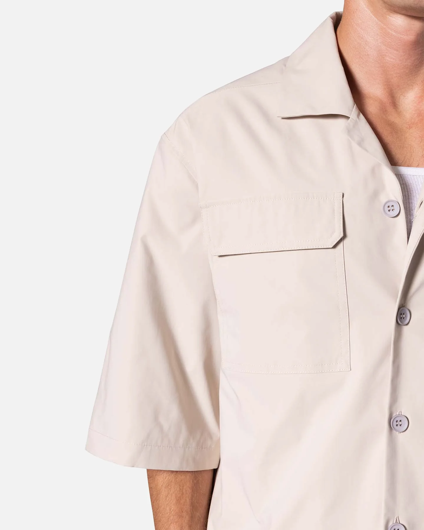MNML Lined Woven Nylon Button Up Shirt Stone - Image 6