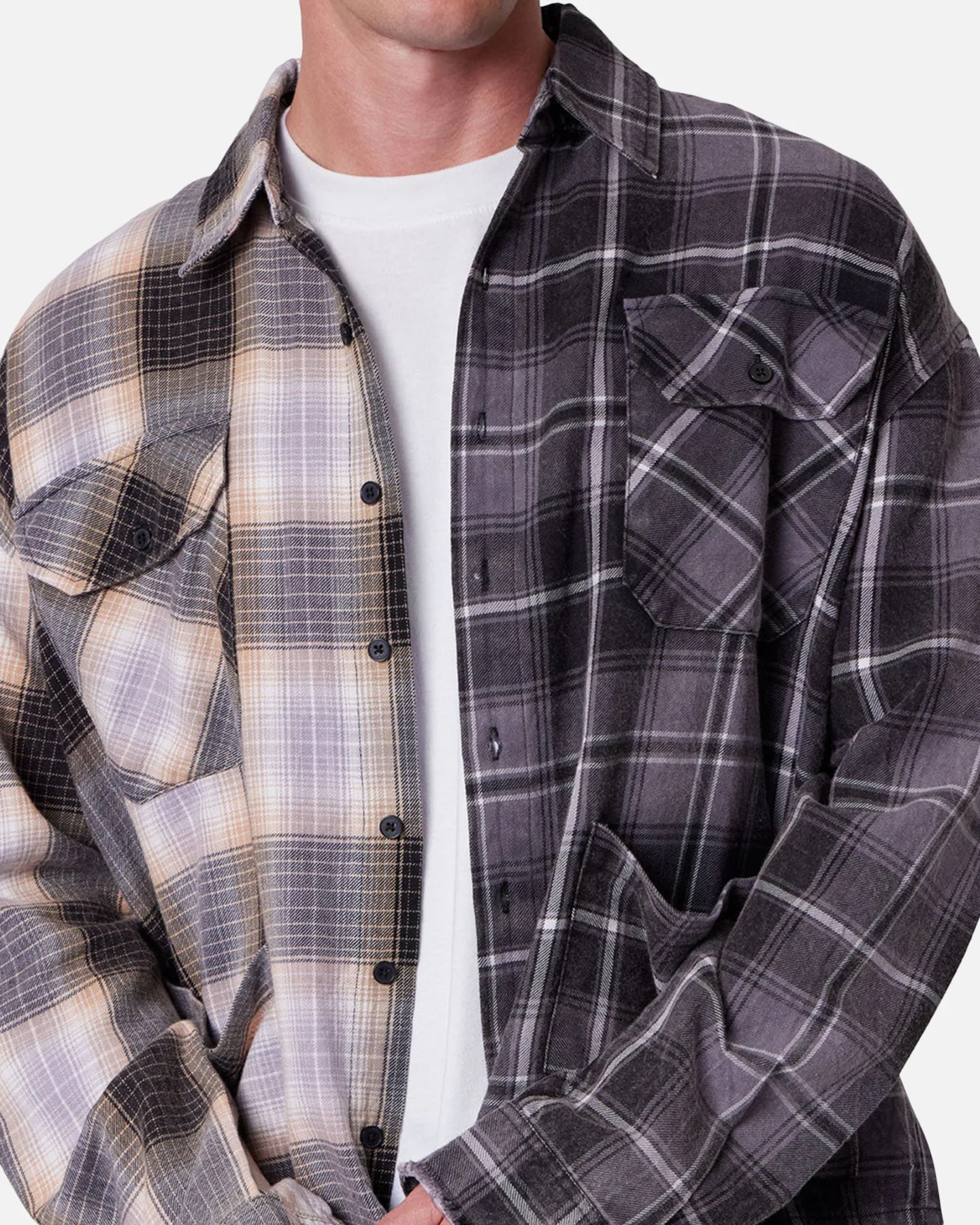 MNML Mixed Flannel Button Up Shirt Olive/Brown - Image 5