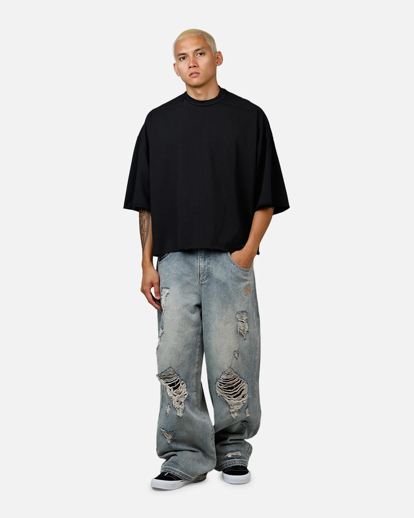 MNML Oversized Raw Hem T-Shirt Washed Black - Image 3