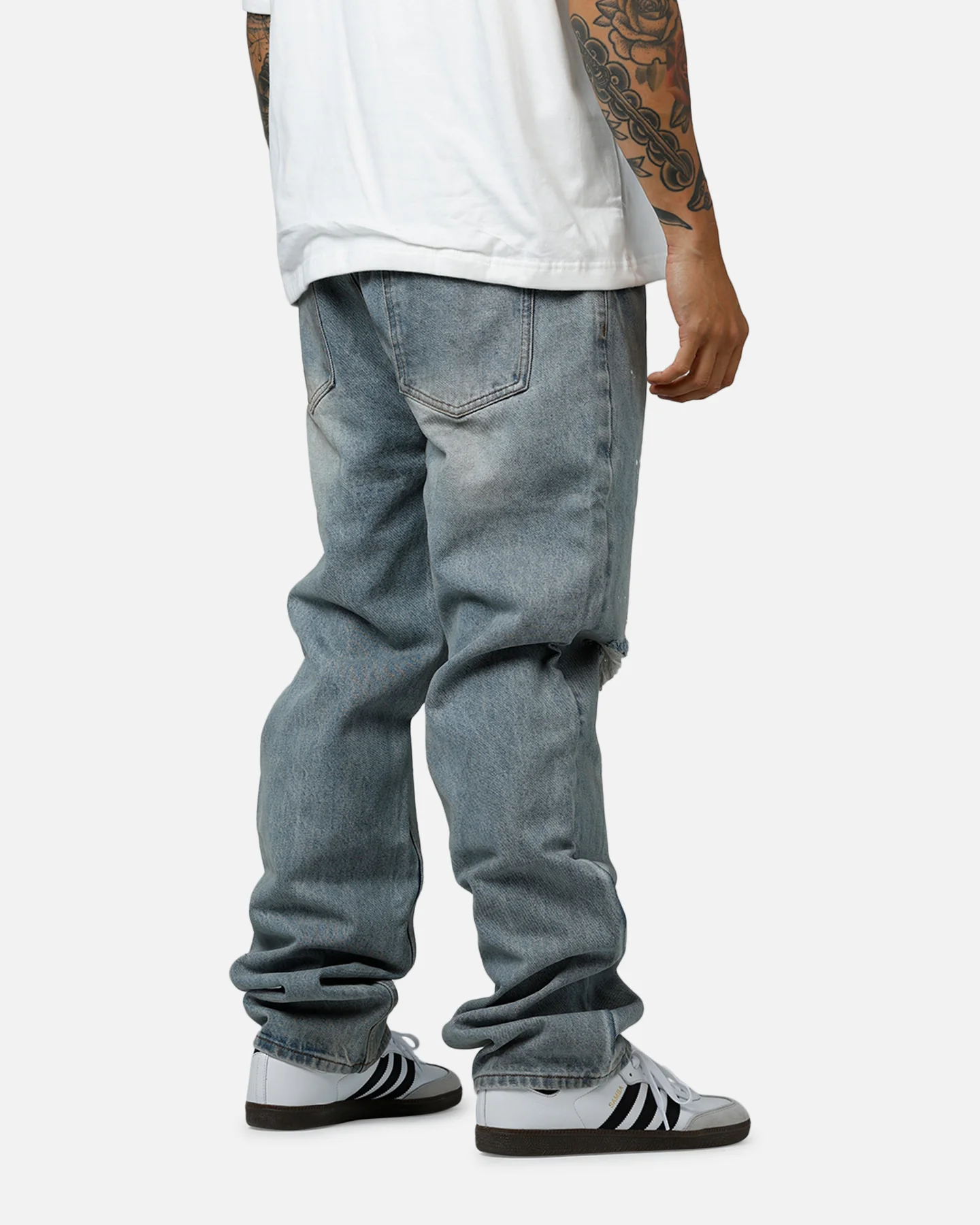 MNML Painted Straight Denim Jeans Light Blue - Image 3