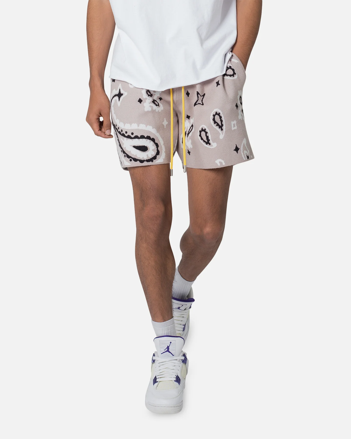 MNML Paisley Knit Shorts Taupe - Image 5