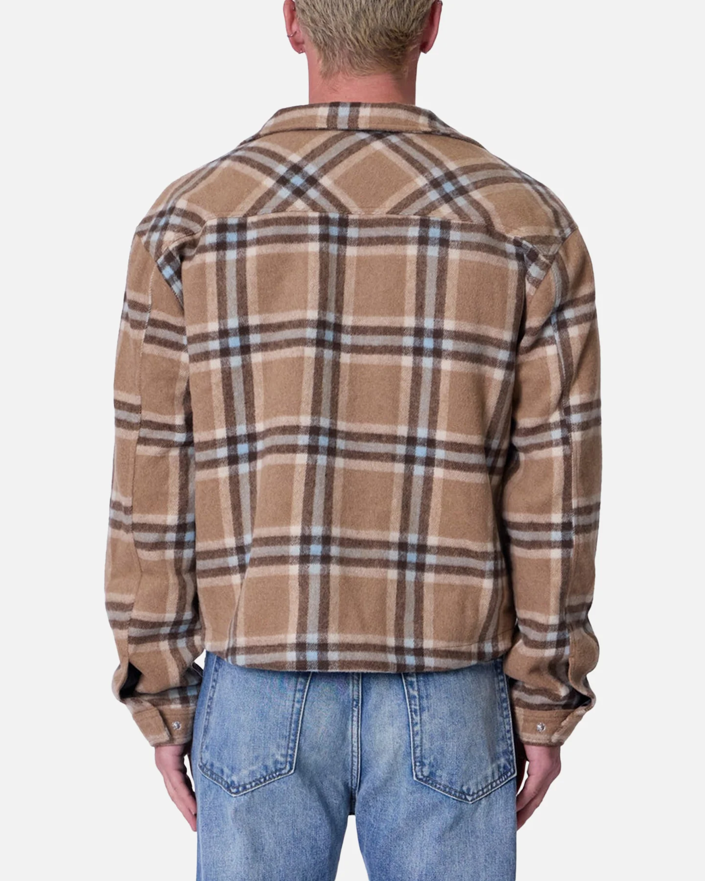 MNML Plaid Flannel Front Zip Jacket Brown/Cream - Image 4