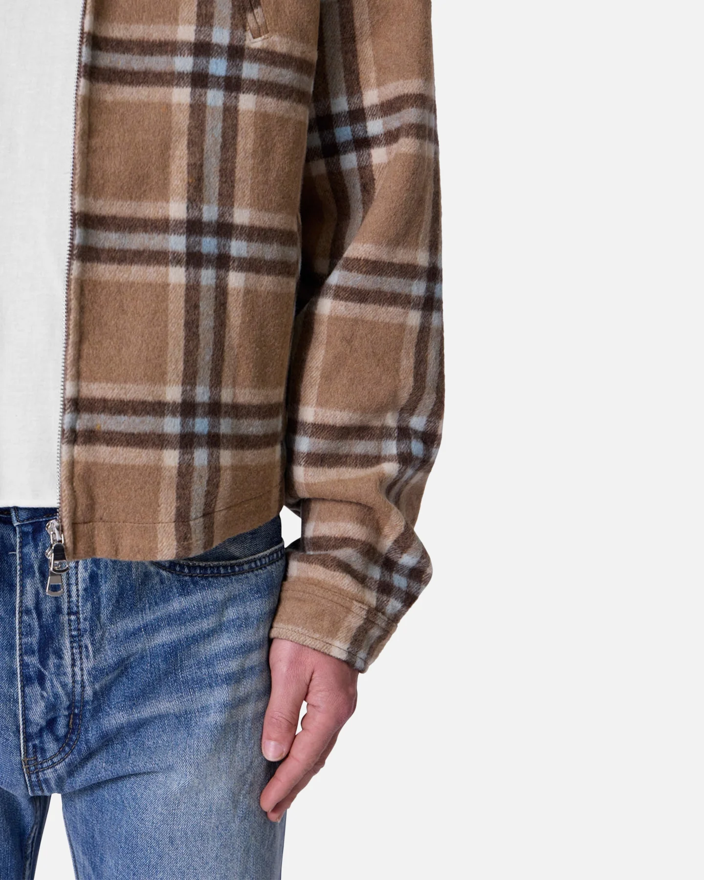MNML Plaid Flannel Front Zip Jacket Brown/Cream - Image 6