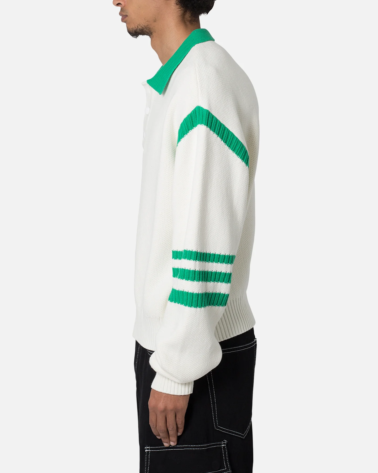 MNML Polo Knit Sweater Green/White - Image 3
