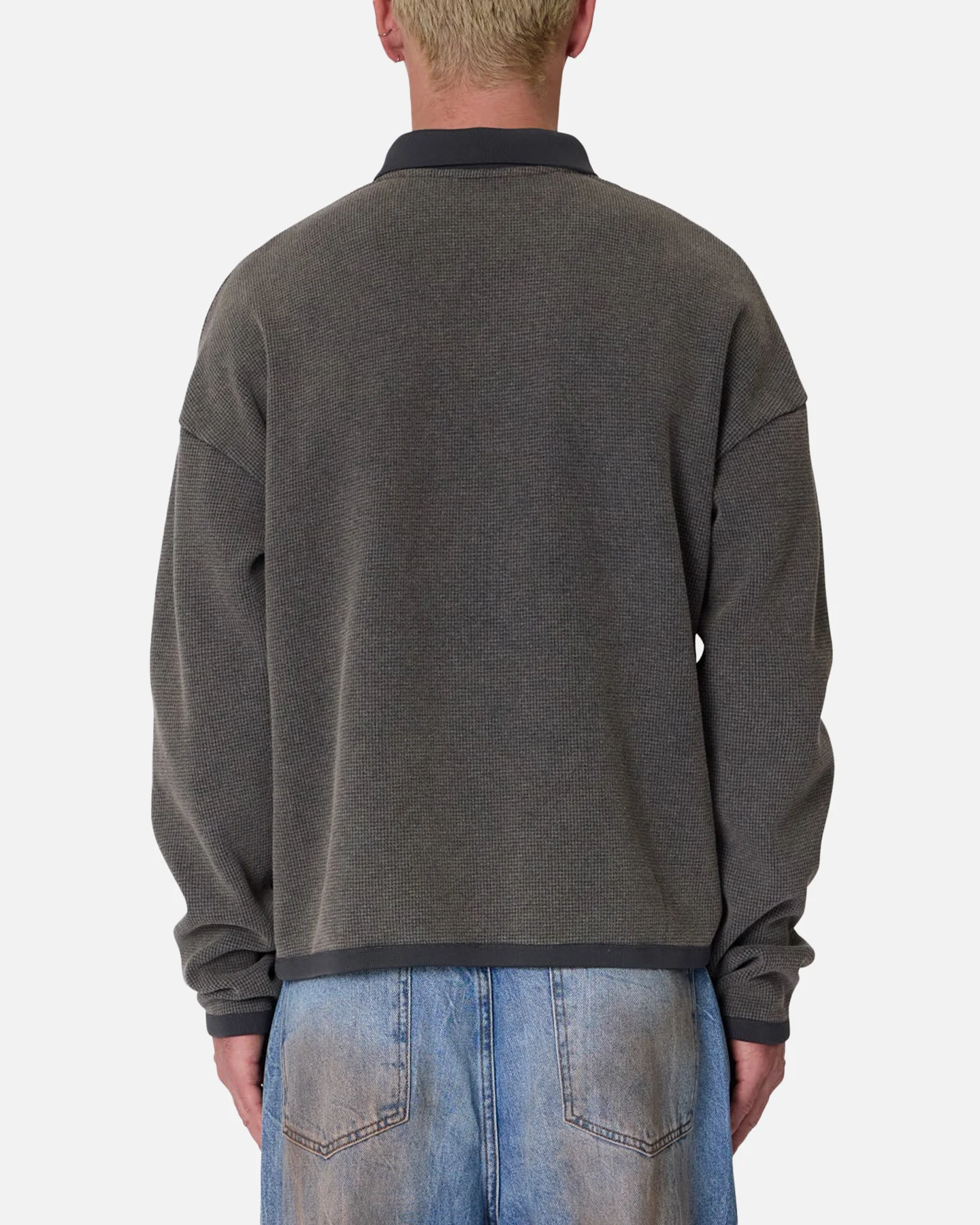 MNML Polo Thermal Long Sleeve T-Shirt Charcoal Grey - Image 4