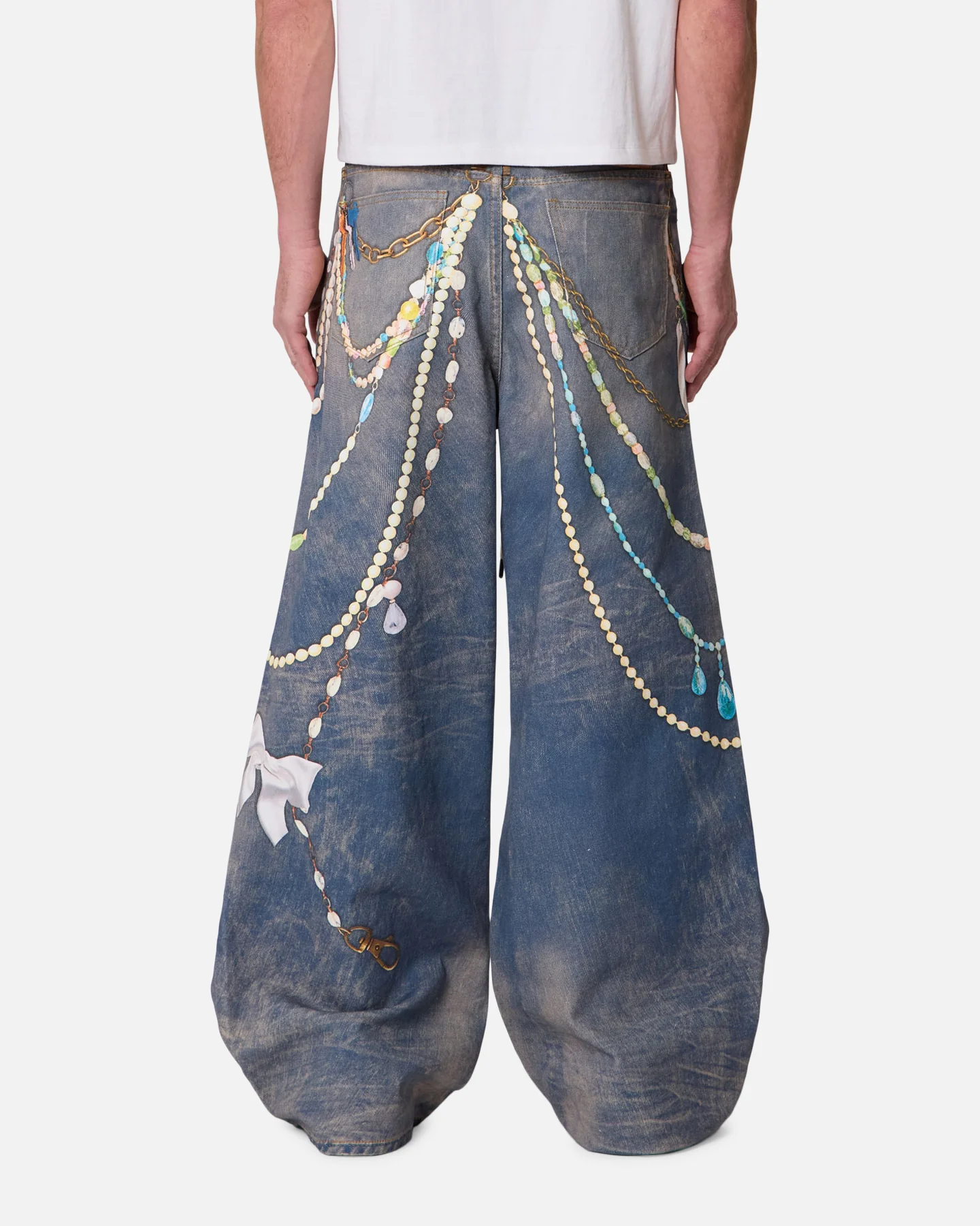 MNML Rave Chain Printed Denim Jeans Washed Blue - Image 4