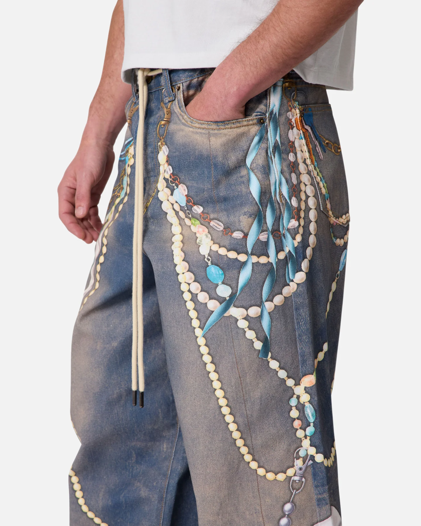 MNML Rave Chain Printed Denim Jeans Washed Blue - Image 6