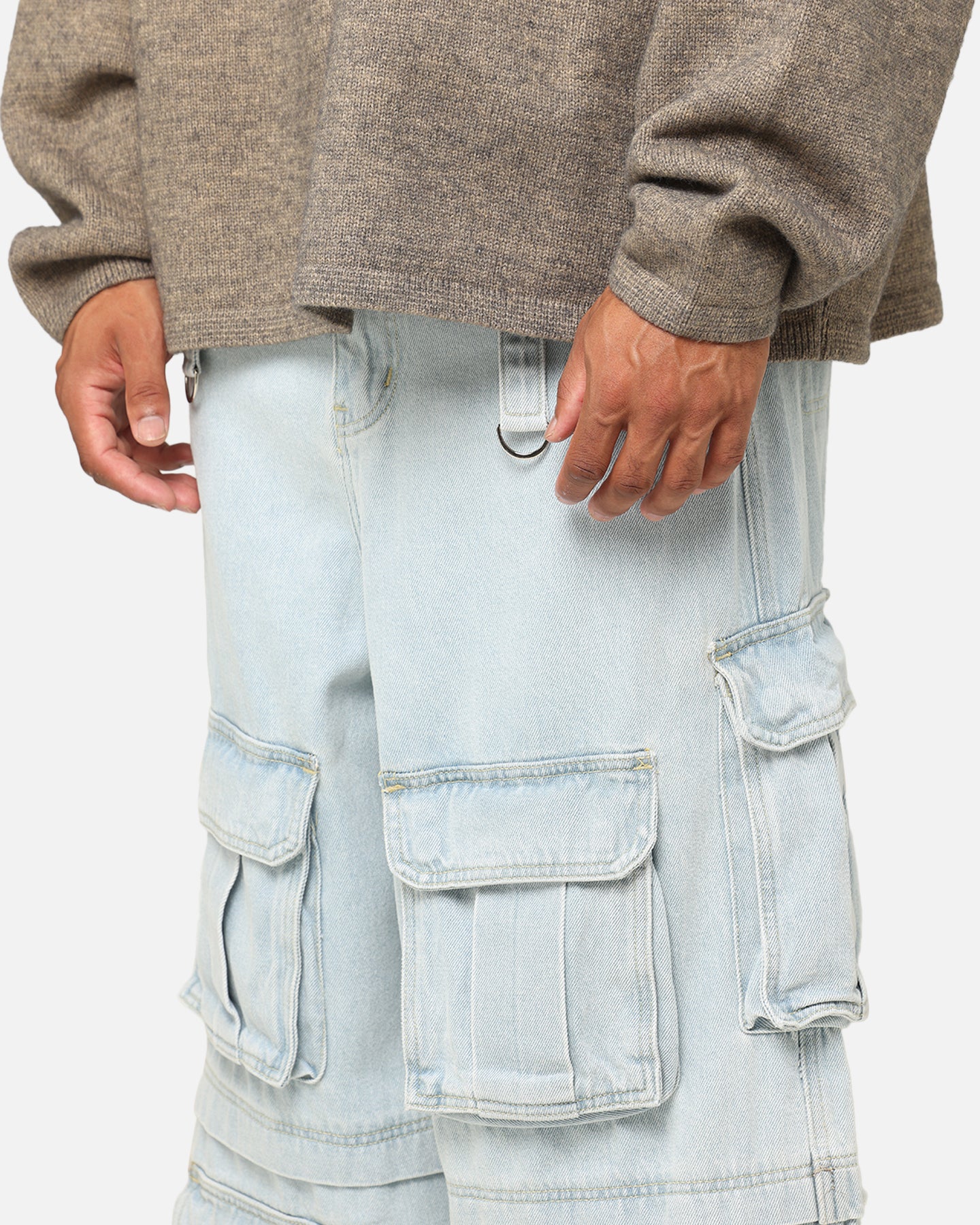 MNML Rave Multi Cargo Denim Pants Light Blue - Image 4